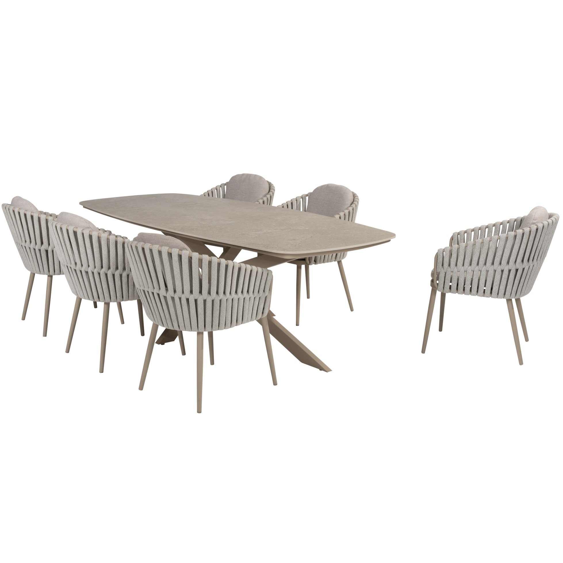 Taste 4SO Eva Prado dining tuinset 240x105xH75 cm 7 delig latte met keramisch deens ovaal blad 