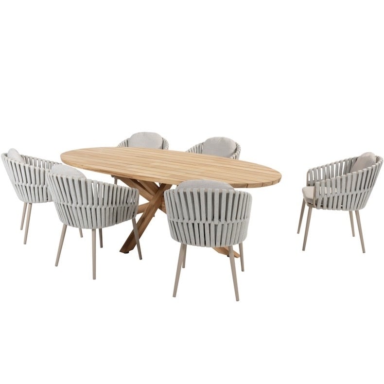 Taste 4SO Eva Prado ellips dining tuinset teak 240x115xH75 cm 7 delig teak latte 