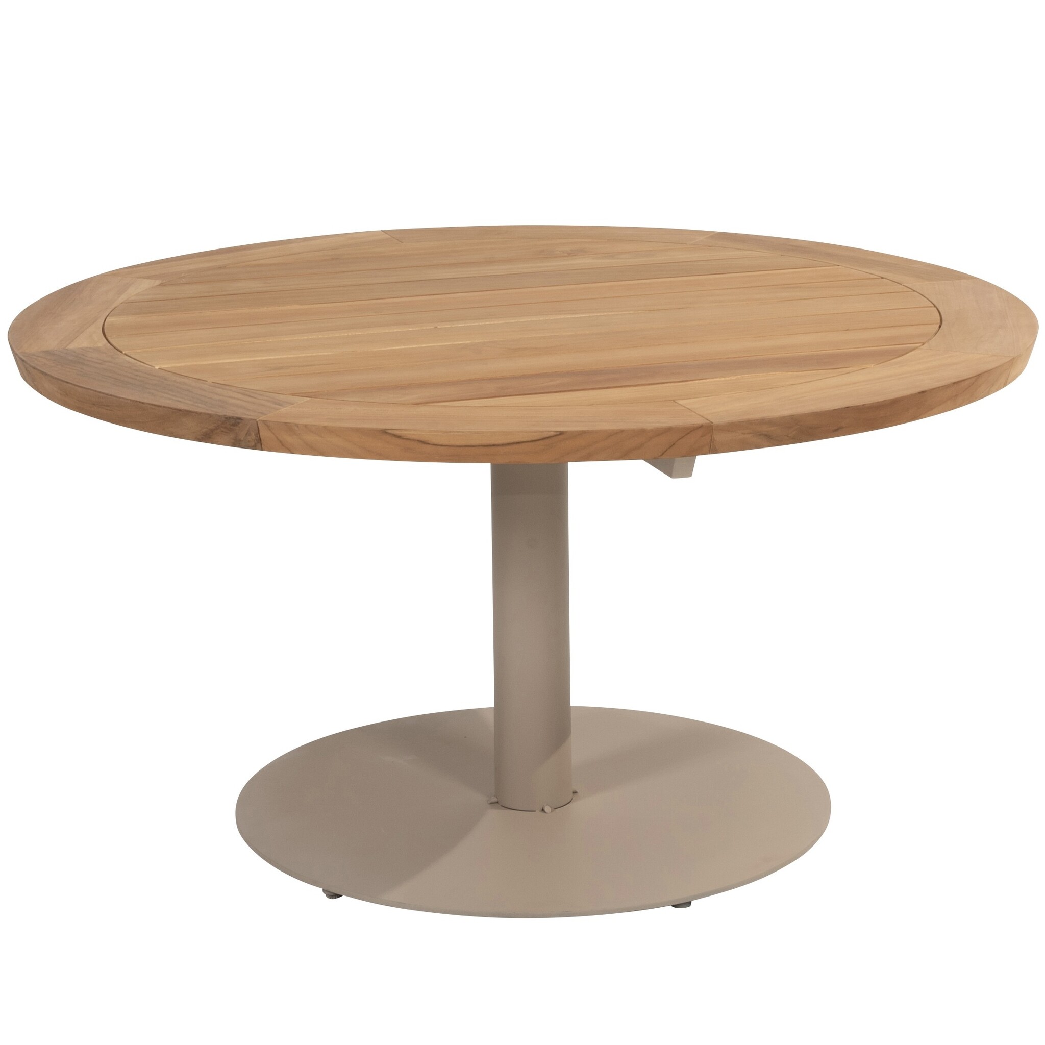 Taste 4SO Saba low dining teak tafel 130Ø cm met latte onderstel 