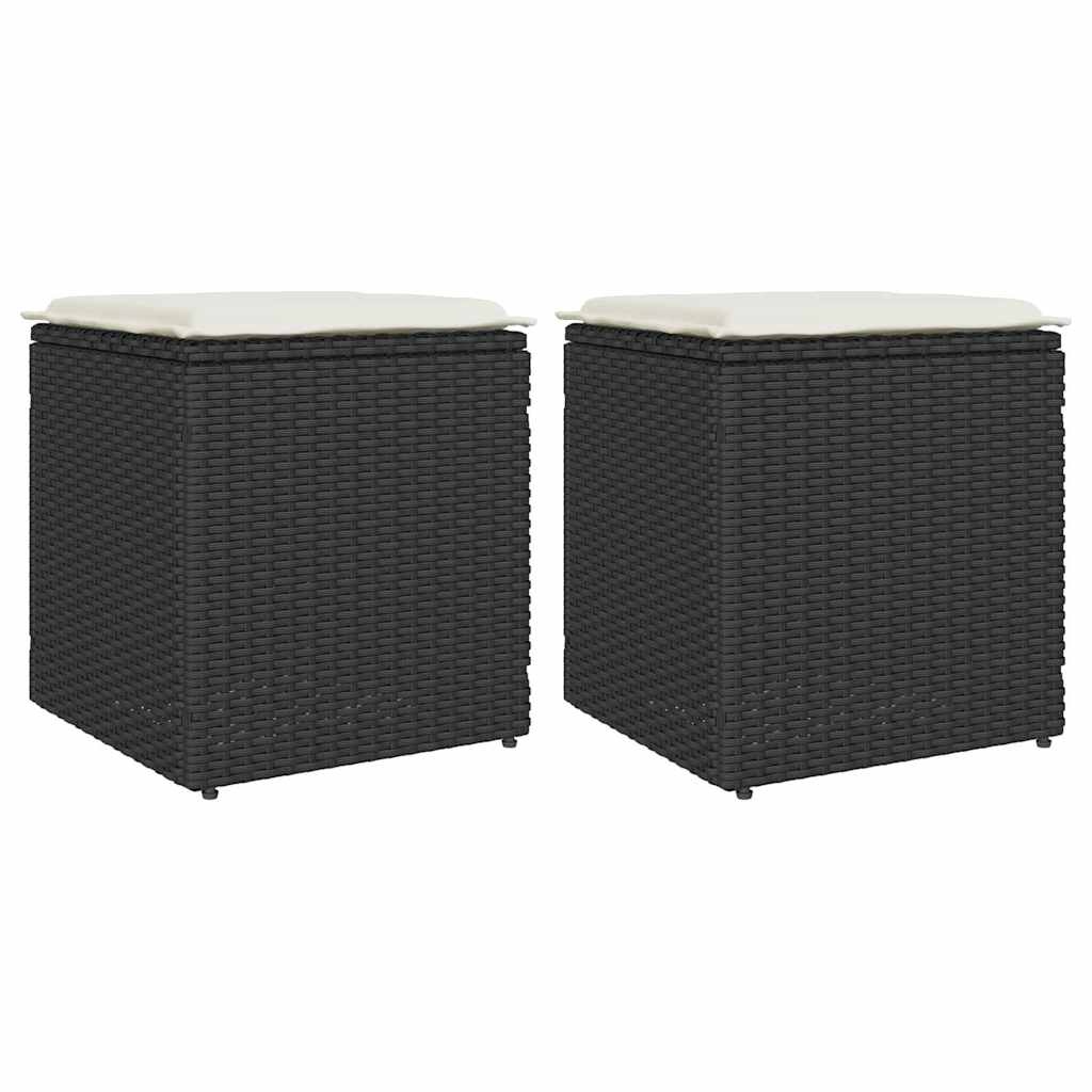 VidaXL Tuinkrukken met kussens 2 st 40x40x43 cm poly rattan zwart