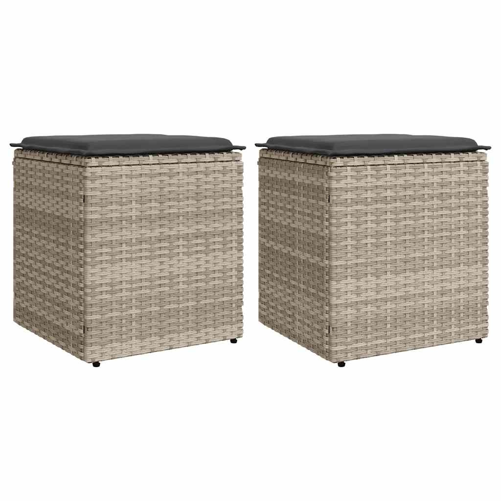 VidaXL Tuinkrukken met kussens 2 st 40x40x43 cm poly rattan lichtgrijs