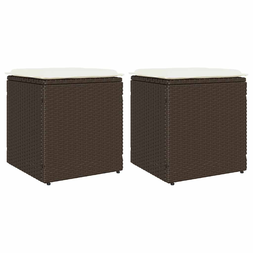 VidaXL Tuinkrukken met kussens 2 st 40x40x43 cm poly rattan bruin