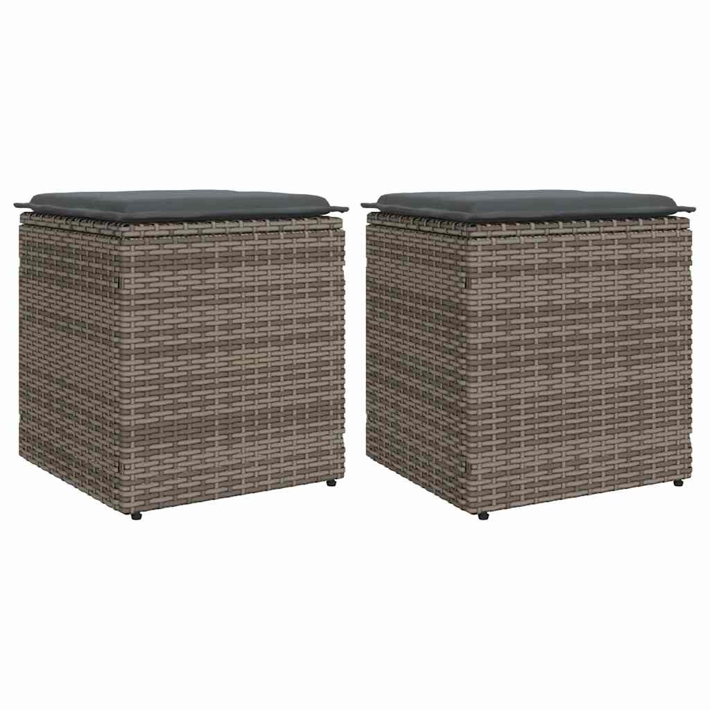 VidaXL Tuinkrukken met kussens 2 st 40x40x43 cm poly rattan grijs