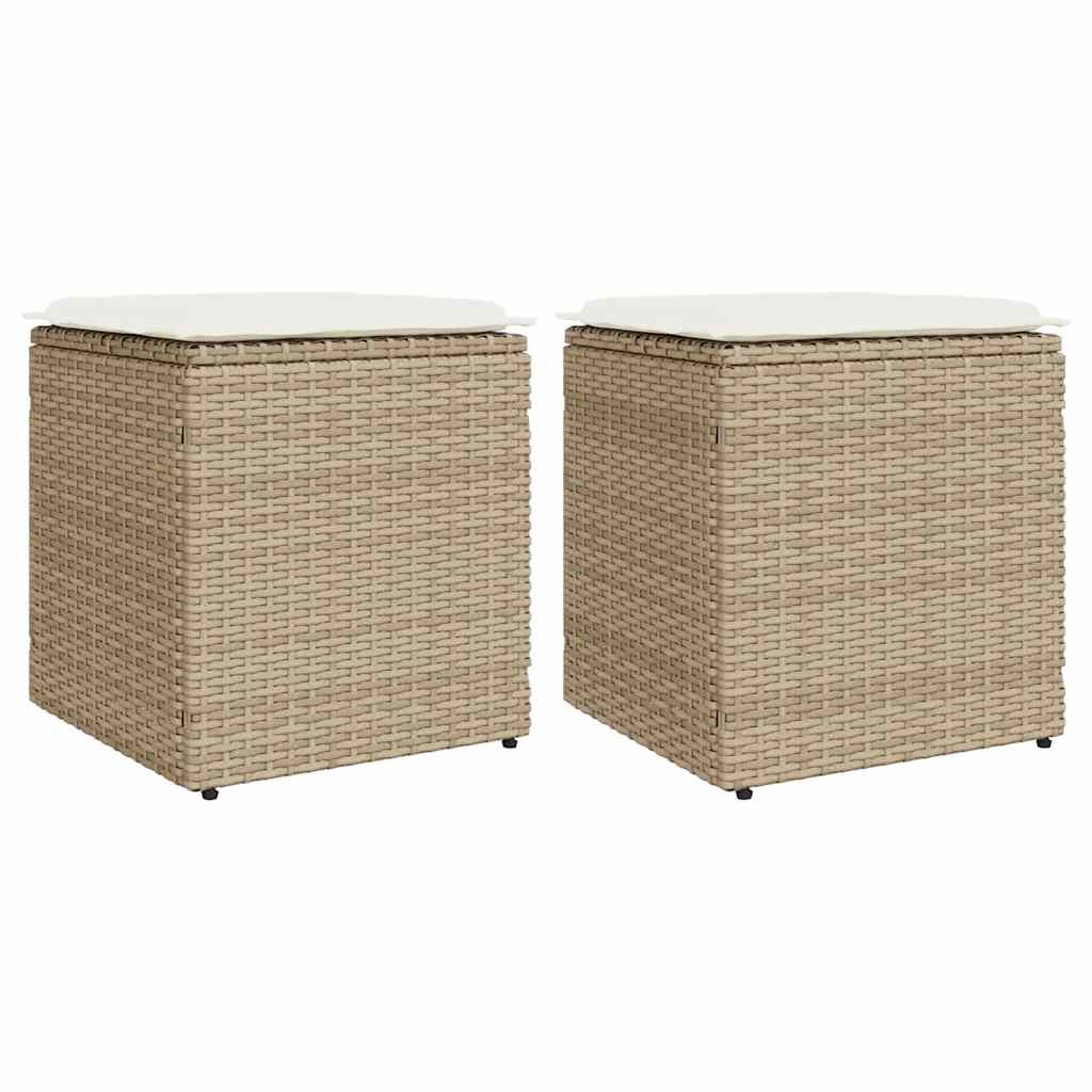 VidaXL Tuinkrukken met kussens 2 st 40x40x43 cm poly rattan beige