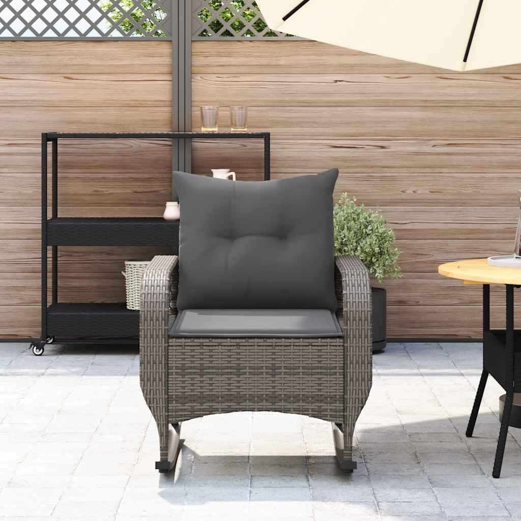 vidaXL Tuinschommelstoel met kussens poly rattan grijs