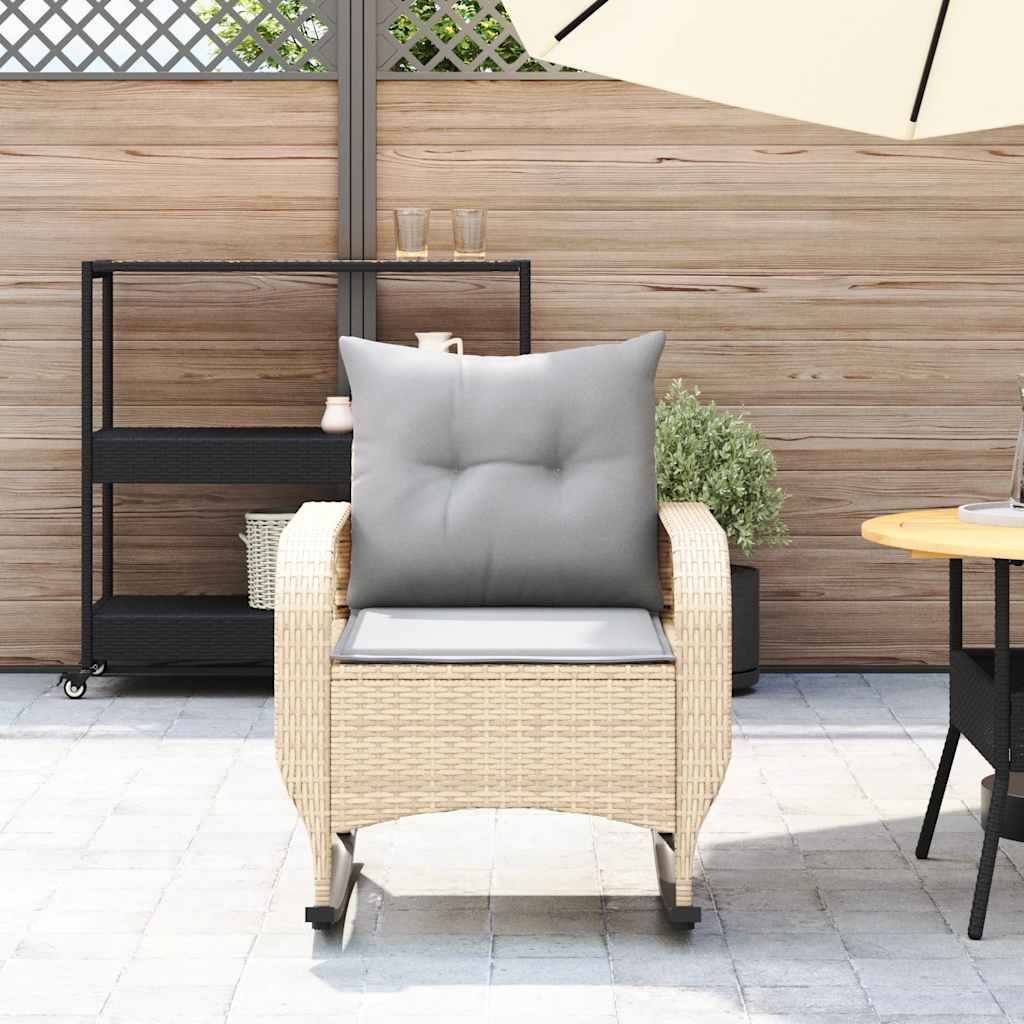 vidaXL Tuinschommelstoel met kussens poly rattan beige