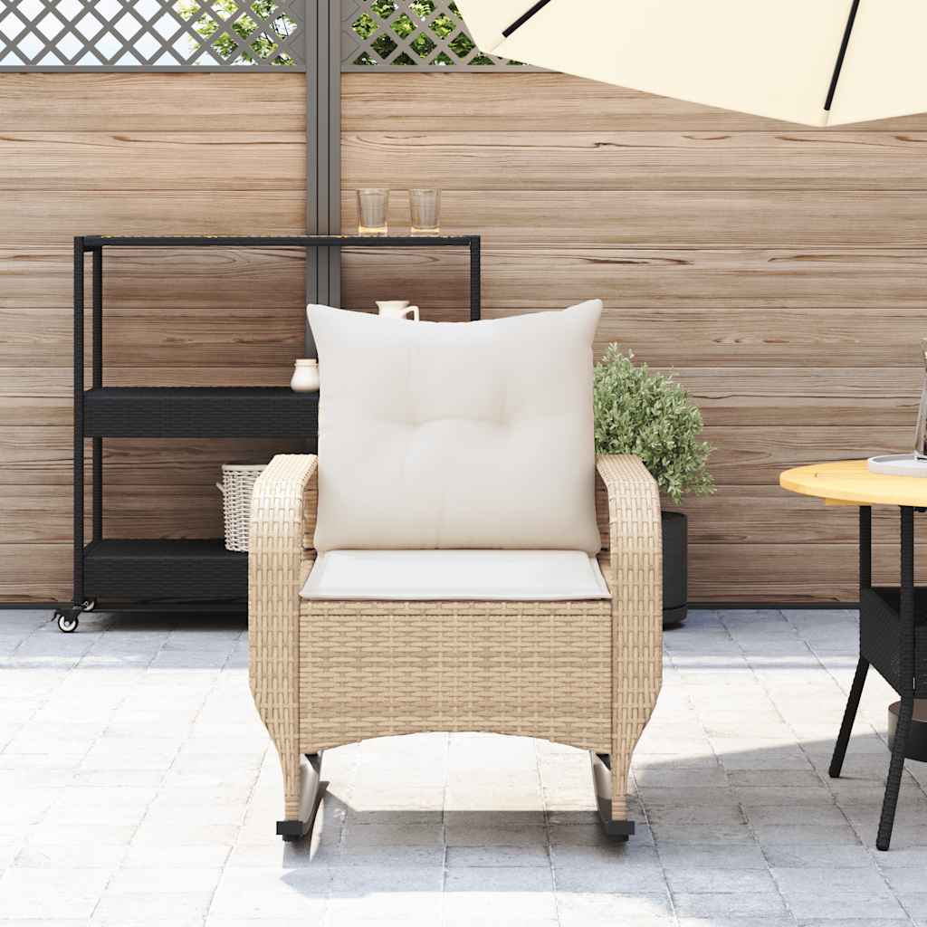 vidaXL Tuinschommelstoel met kussens poly rattan beige