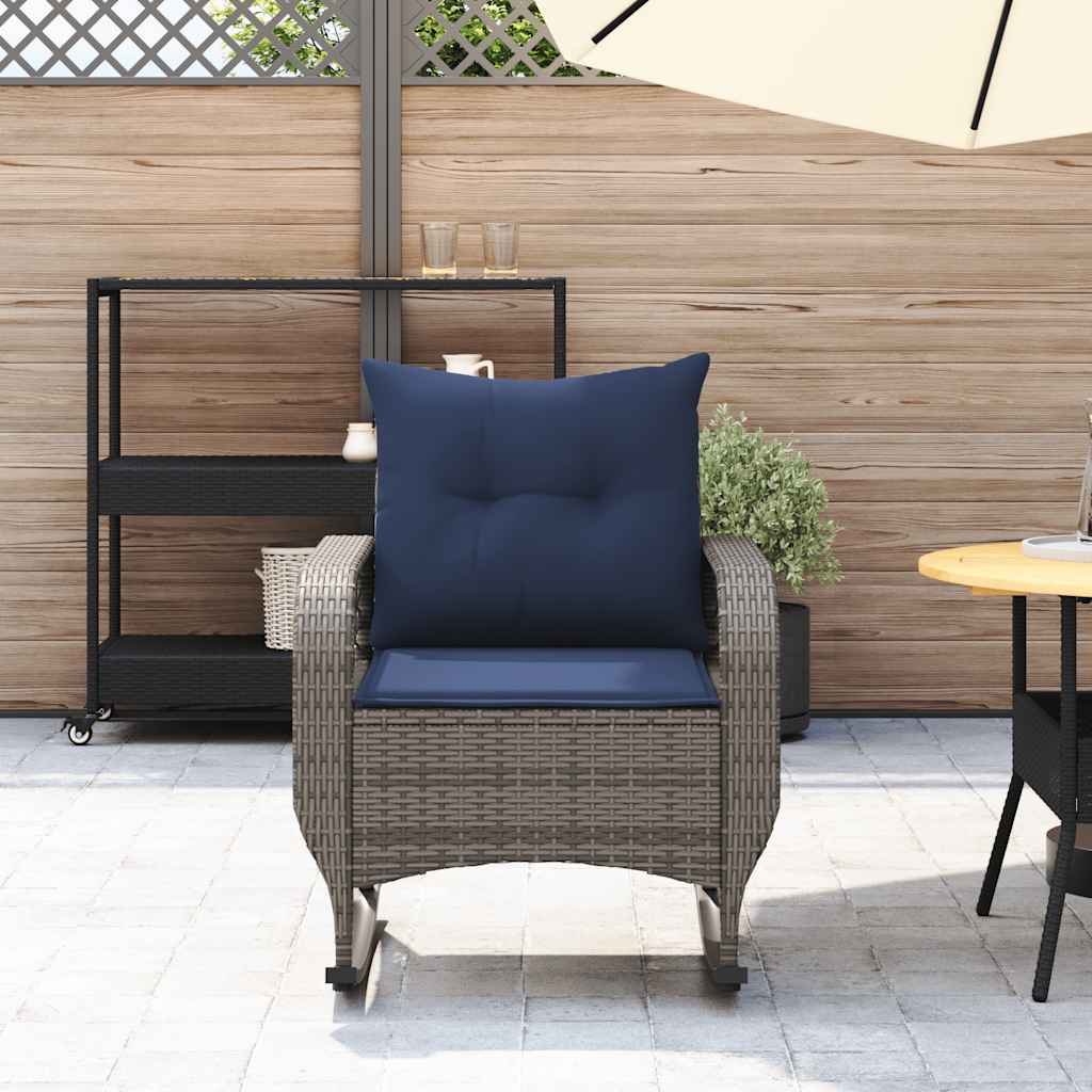 vidaXL Tuinschommelstoel met kussens poly rattan grijs