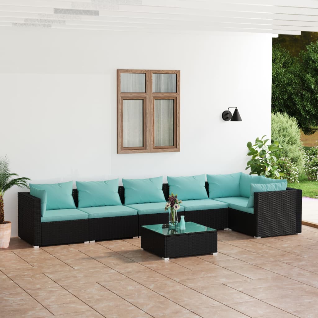 VidaXL 7-delige Loungeset met kussens poly rattan zwart