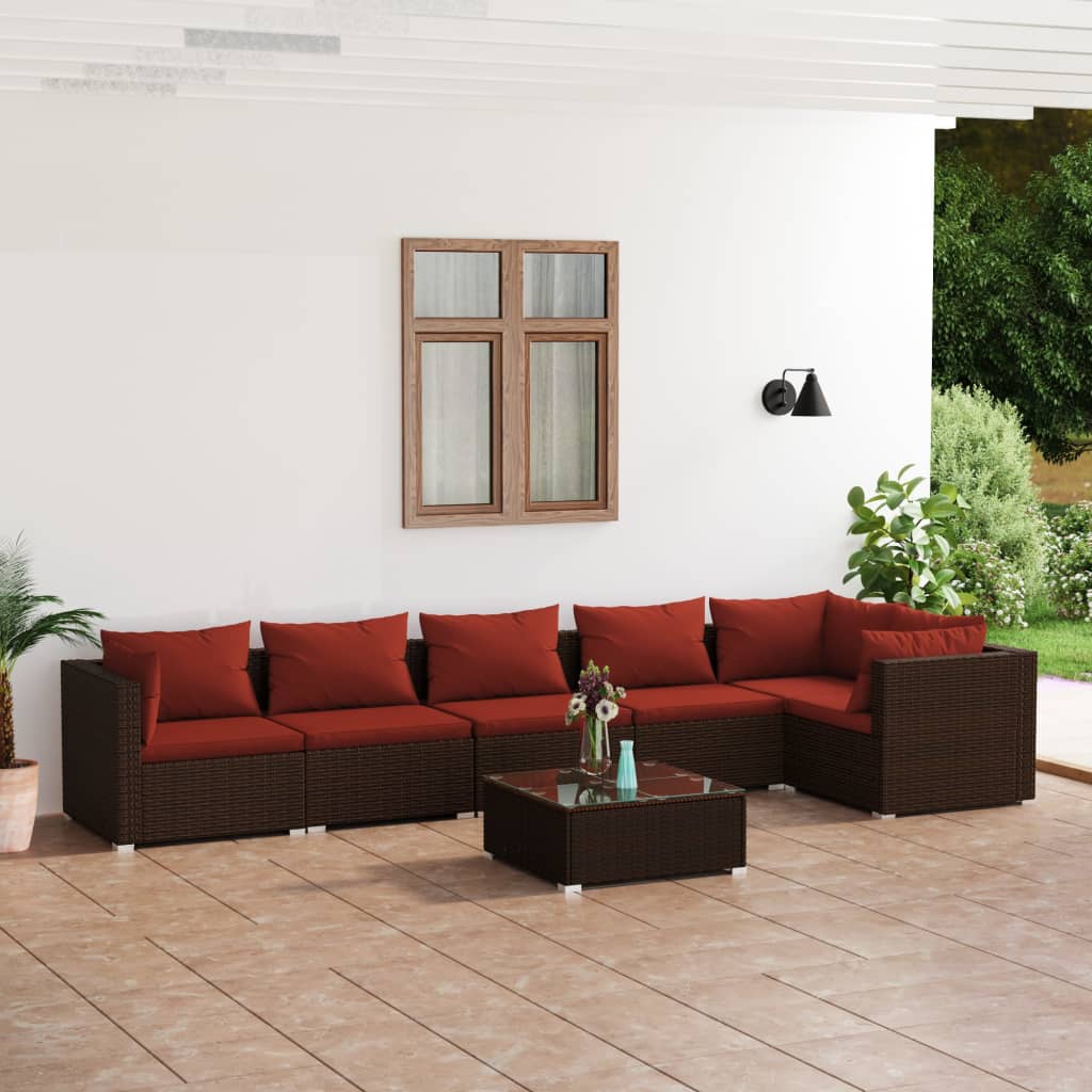 VidaXL 7-delige Loungeset met kussens poly rattan bruin