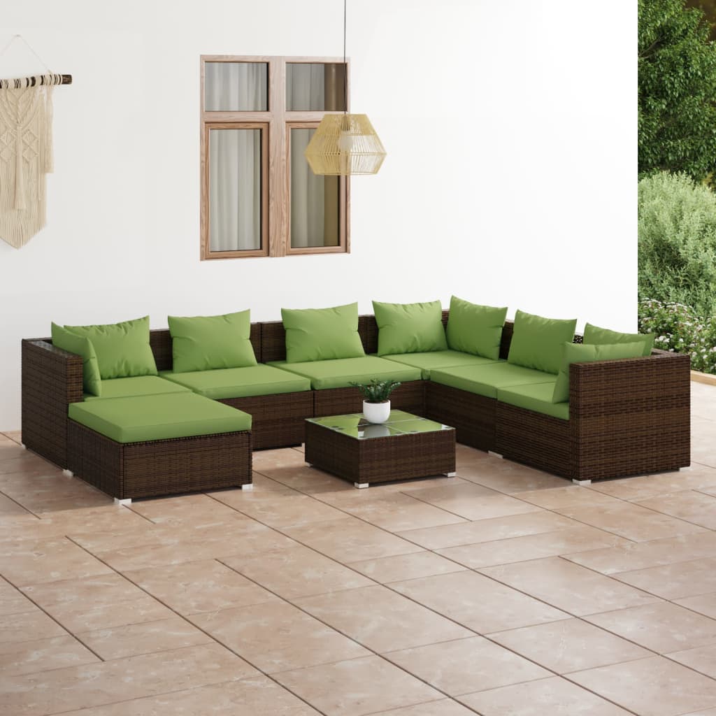 VidaXL 8-delige Loungeset met kussens poly rattan bruin