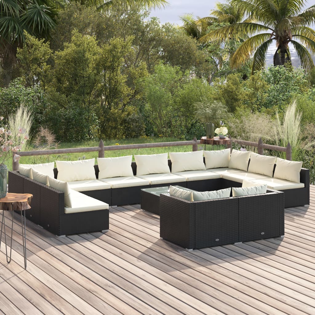 VidaXL 13-delige Loungeset met kussens poly rattan zwart