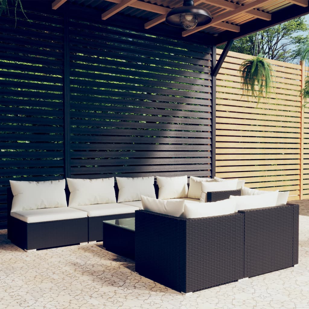 VidaXL 8-delige Loungeset met kussens poly rattan zwart