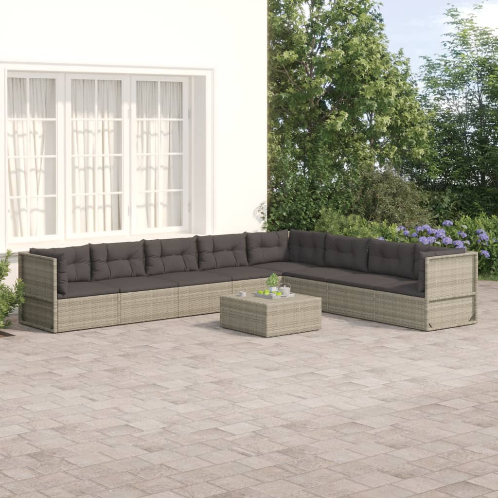 VidaXL 8-delige Loungeset met kussens poly rattan grijs