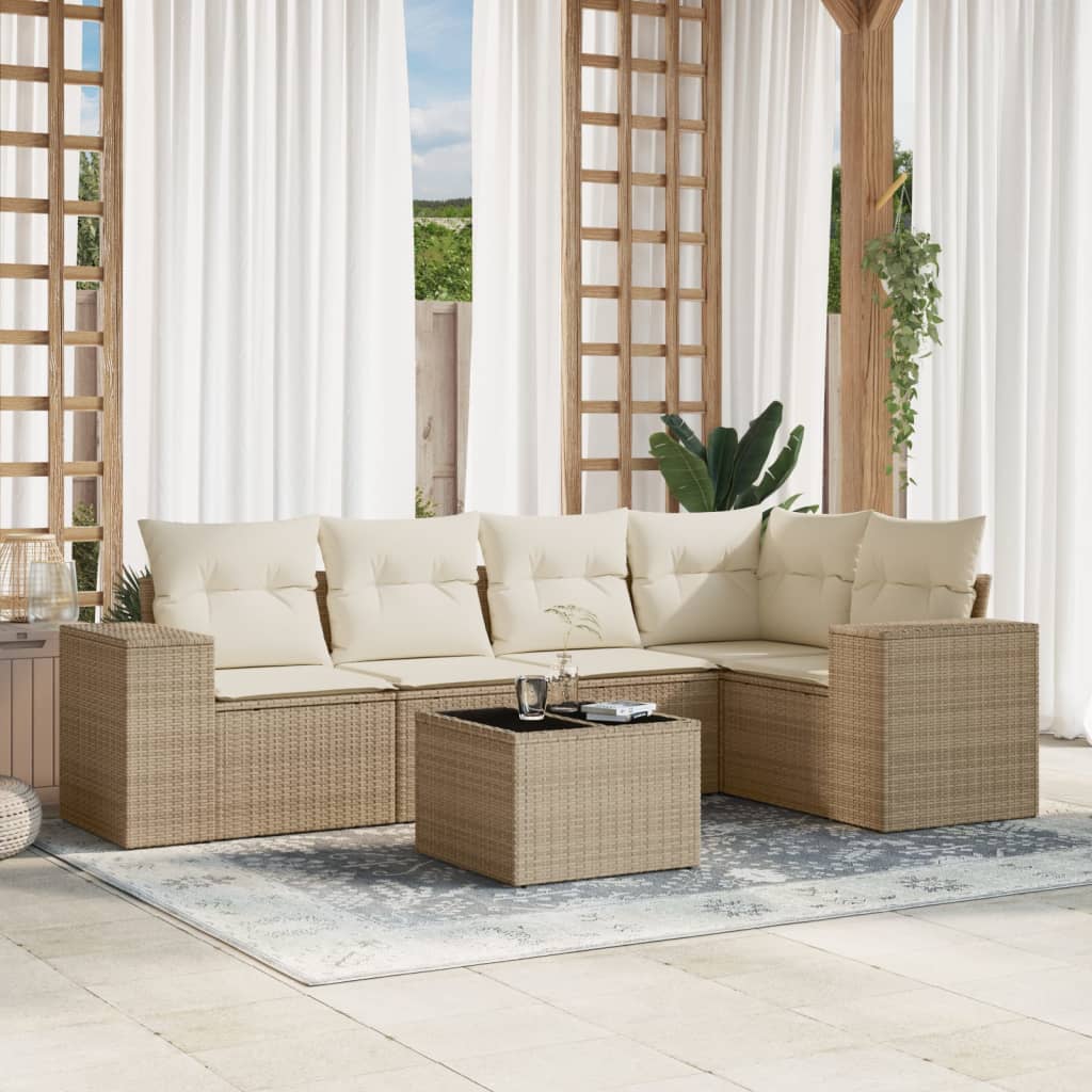 VidaXL 6-delige Loungeset met kussens poly rattan beige