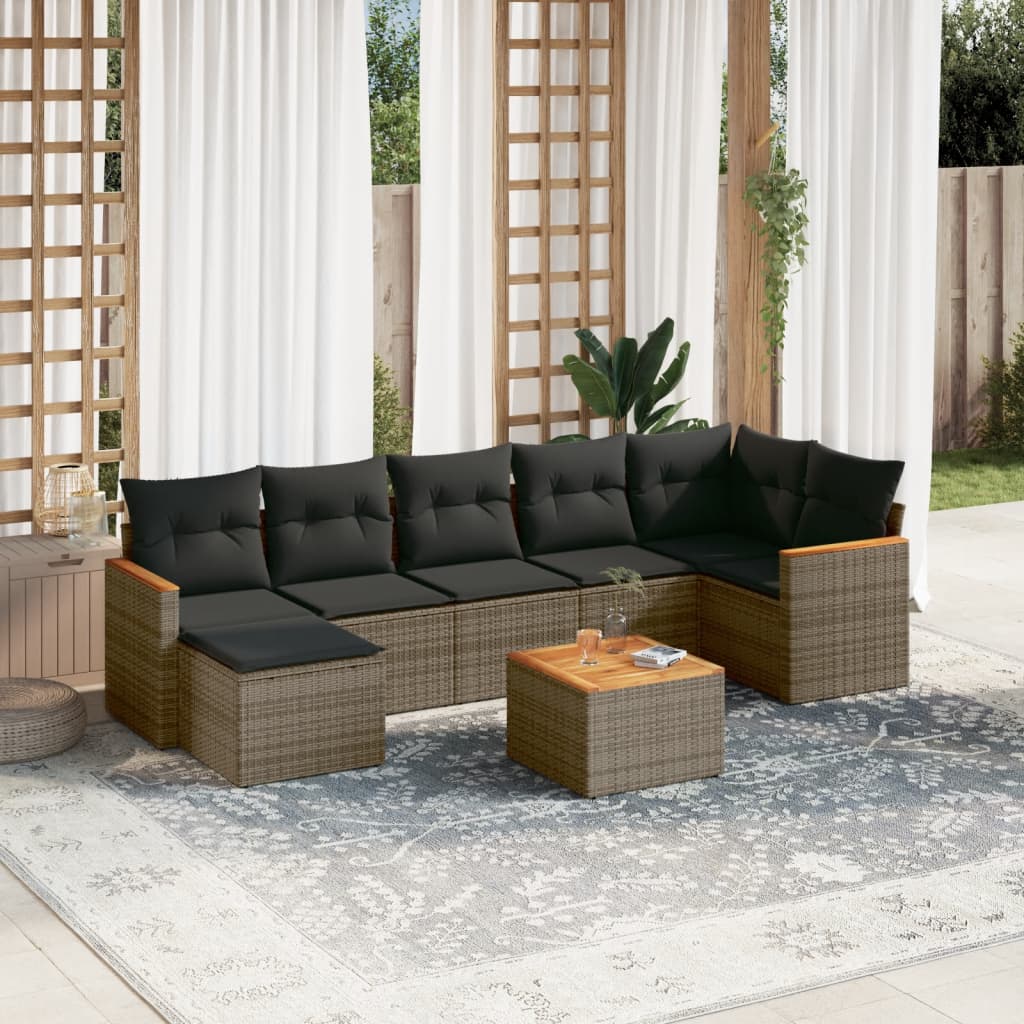 VidaXL 8-delige Loungeset met kussens poly rattan grijs