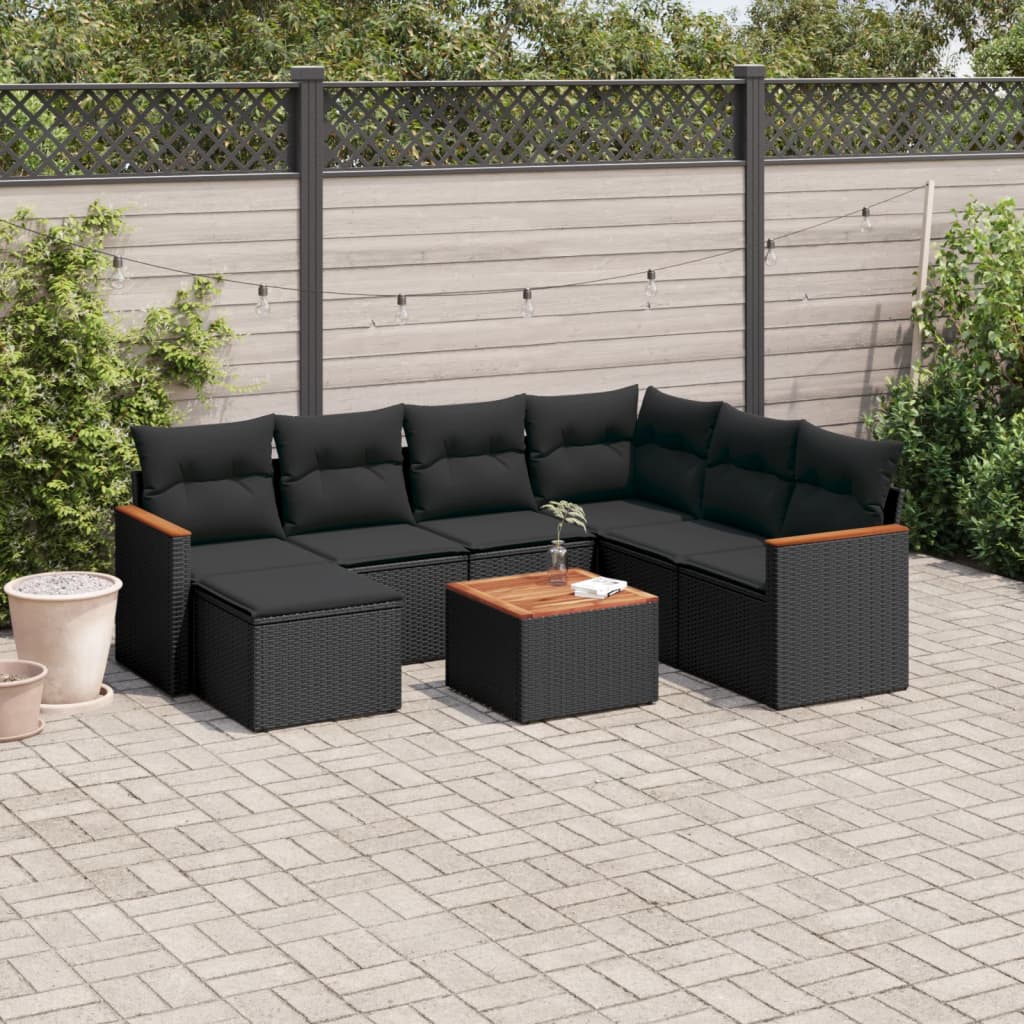 VidaXL 8-delige Loungeset met kussens poly rattan zwart