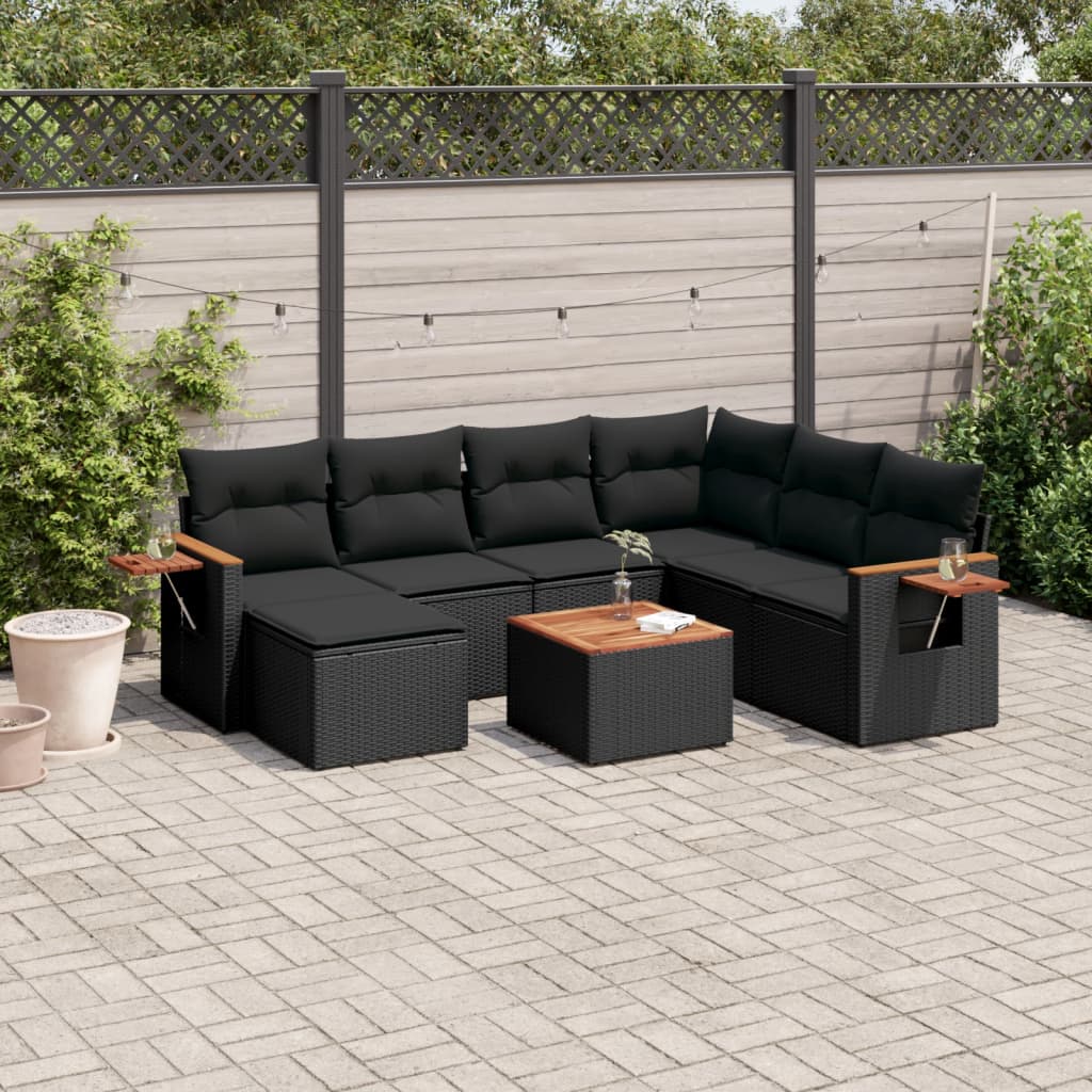 VidaXL 8-delige Loungeset met kussens poly rattan zwart