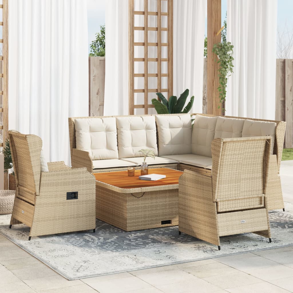 VidaXL 6-delige Loungeset met kussens poly rattan beige