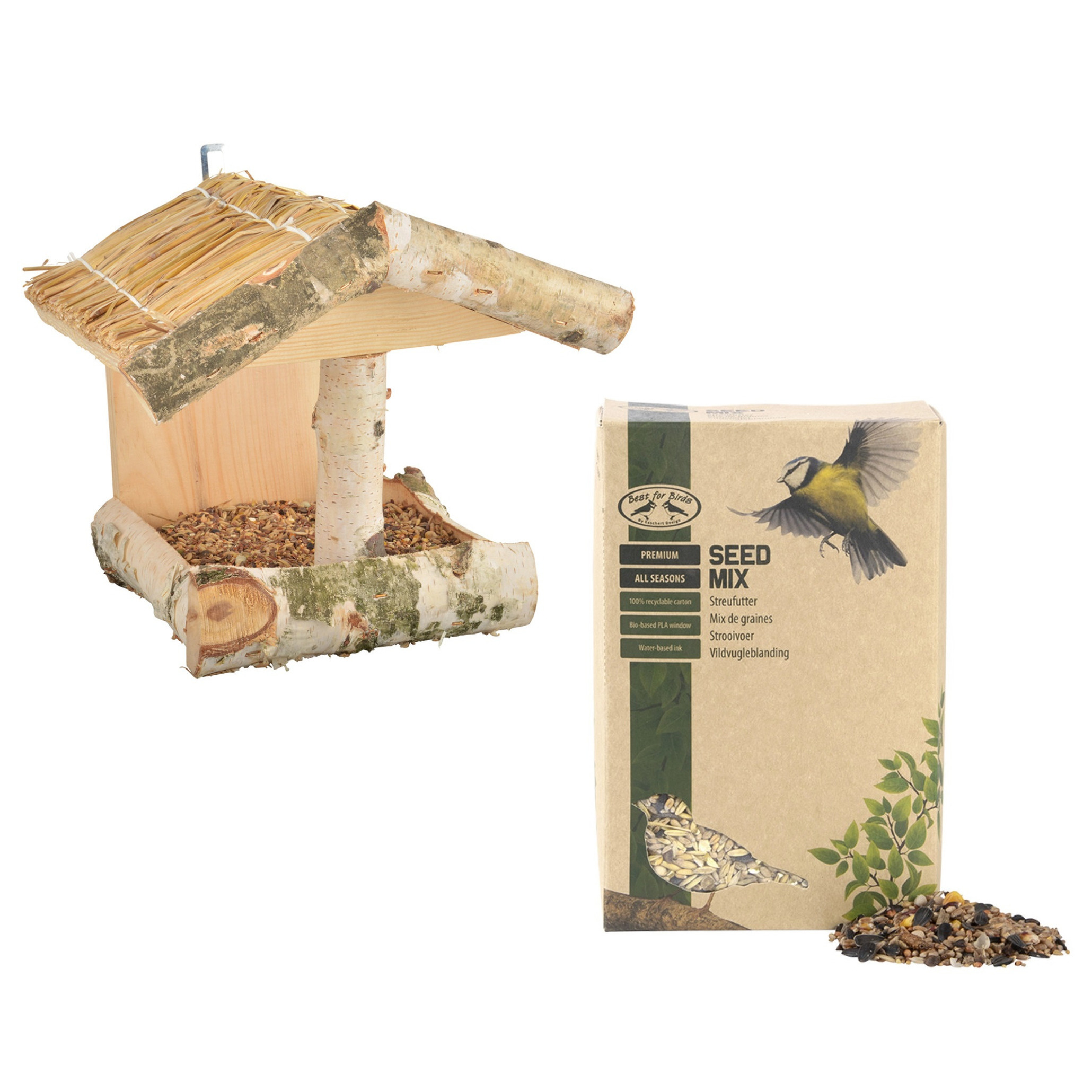 Esschert Design Vogelhuisje/voederhuisje hout 25 cm inclusief vogelvoer -