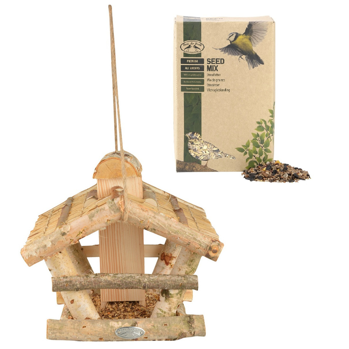 Esschert Design Vogelhuisje/voedersilo hout 30 cm inclusief vogelvoer -