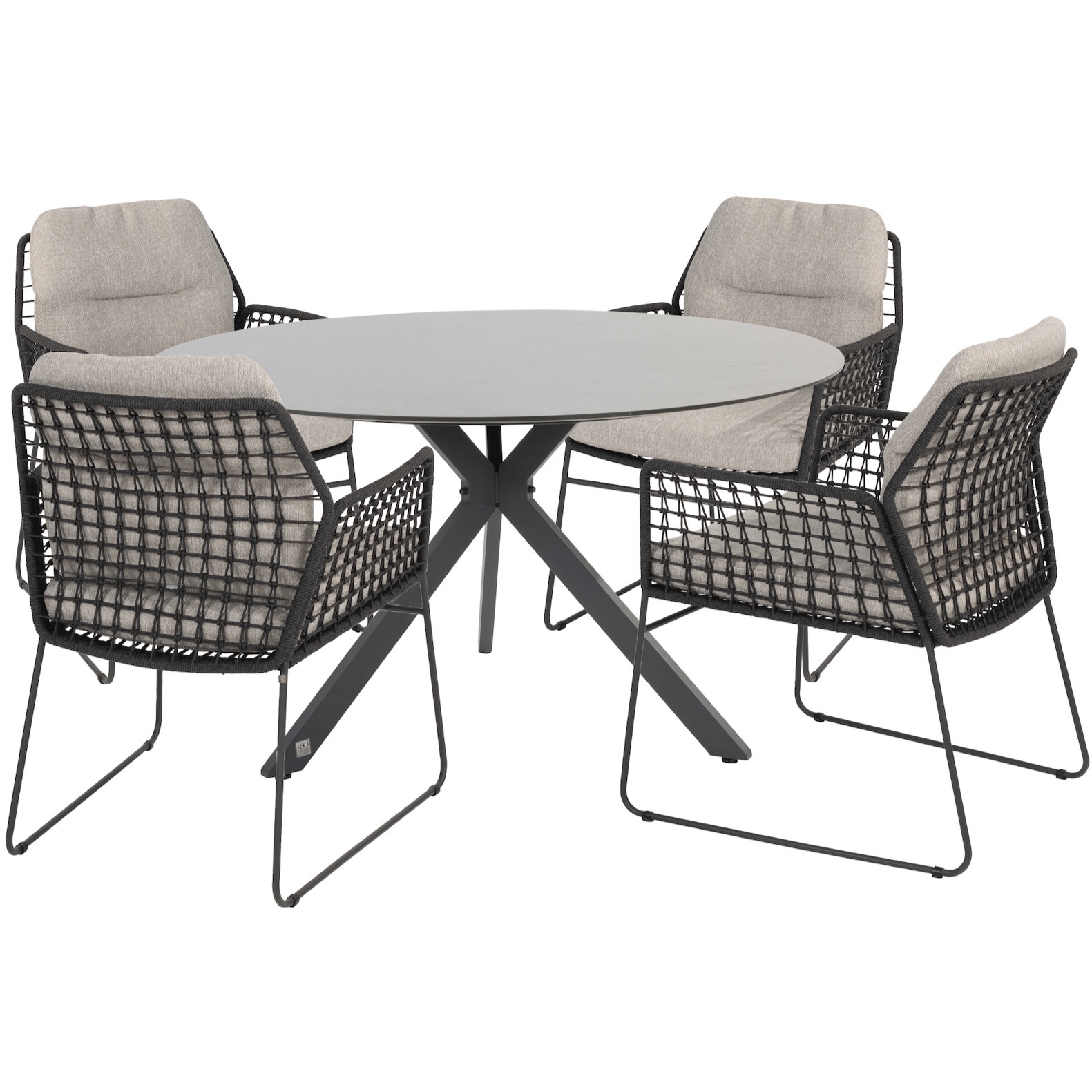 4 Seasons Outdoor Rhodos Locarno dining tuinset 130 cm 5 delig rond Hpl antraciet 