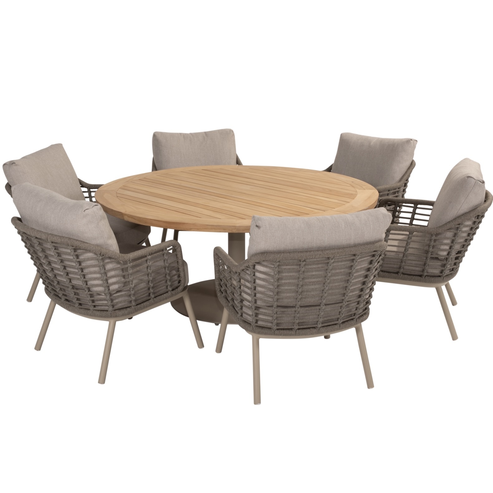 Taste 4SO Puglia Saba low dining tuinset160ØxH69 cm 7 delig met latte onderstel teak 