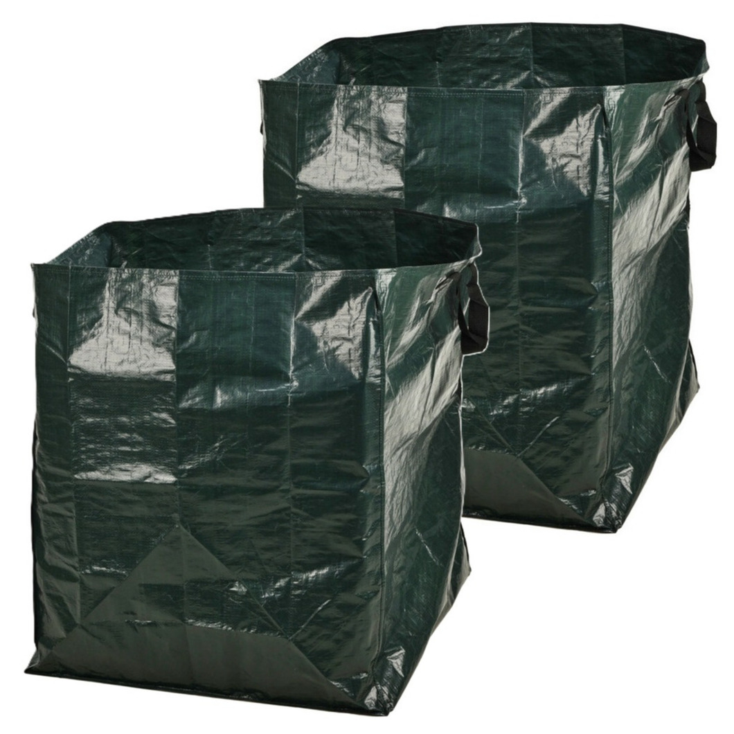 Pro Garden Progarden Tuinafvalzak - 2x - opvouwbaar - groot formaat - groen - 390 liter - bladeren opruimen -