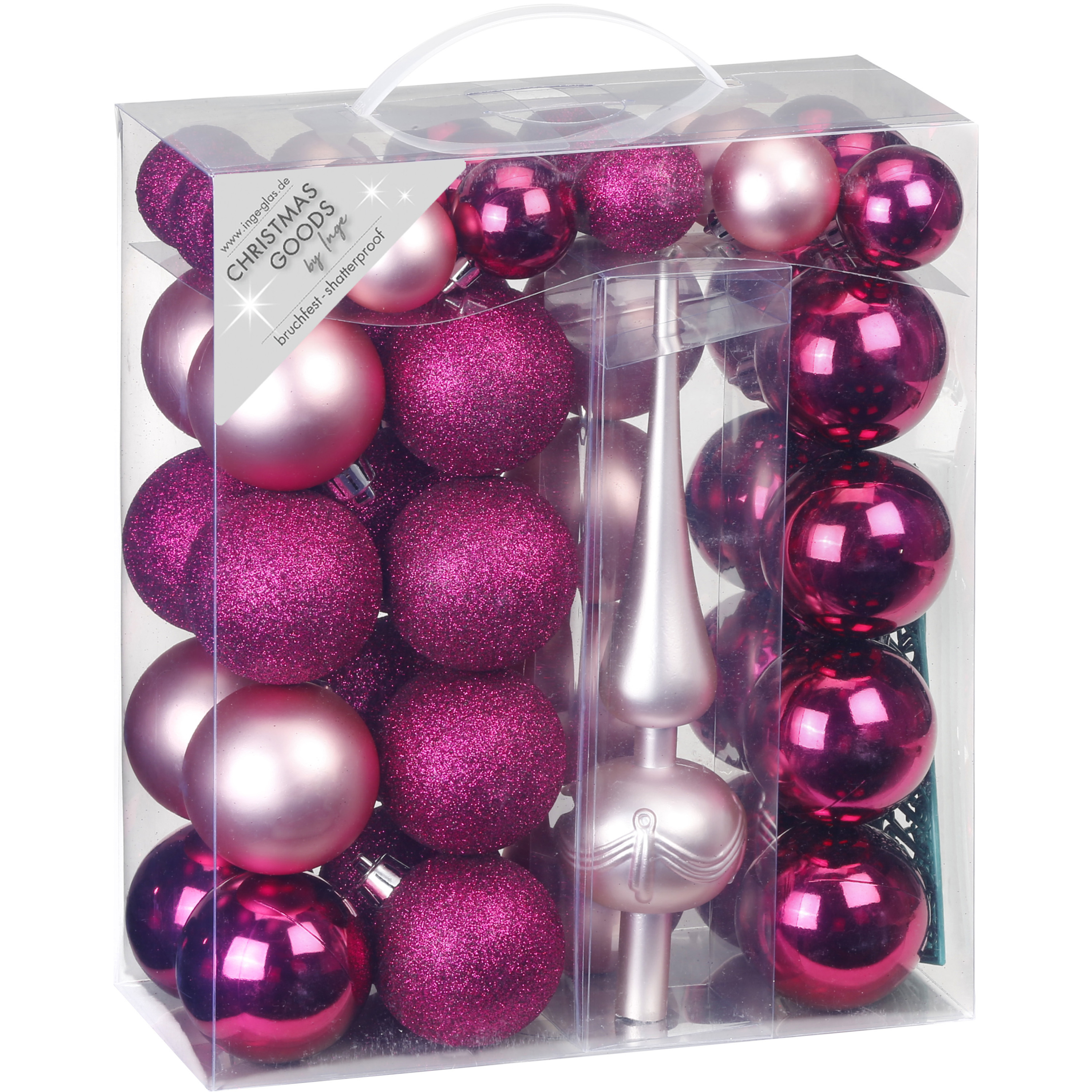 Christmas goods 47x stuks kunststof kerstballen fuchsia roze en lichtroze 4-6 cm mat/glans met piek -