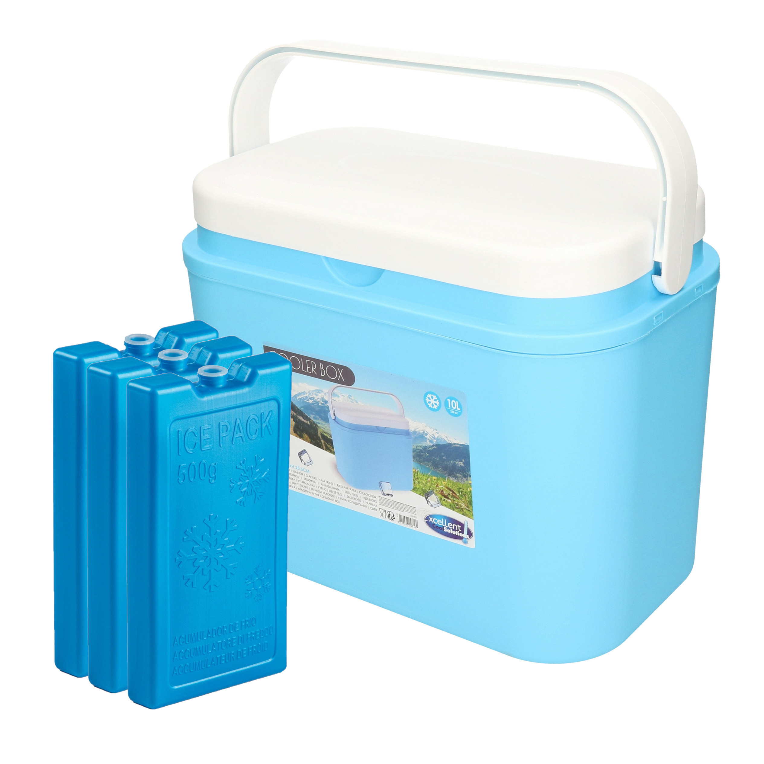 Excellent Houseware koelbox kunststof blauw 10 liter met 4x koelelementen -