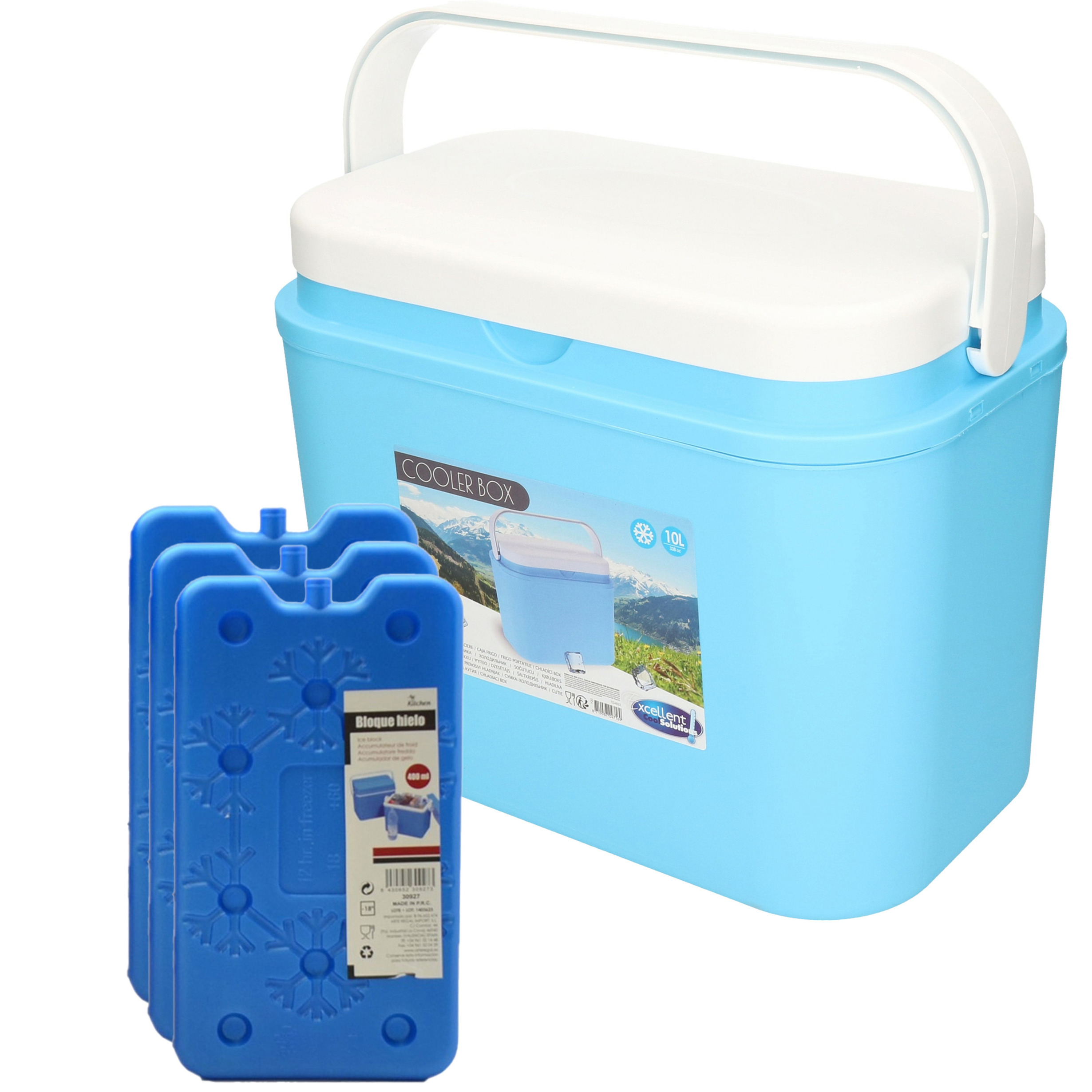 Excellent Houseware koelbox kunststof blauw 10 liter met 3x koelelementen -