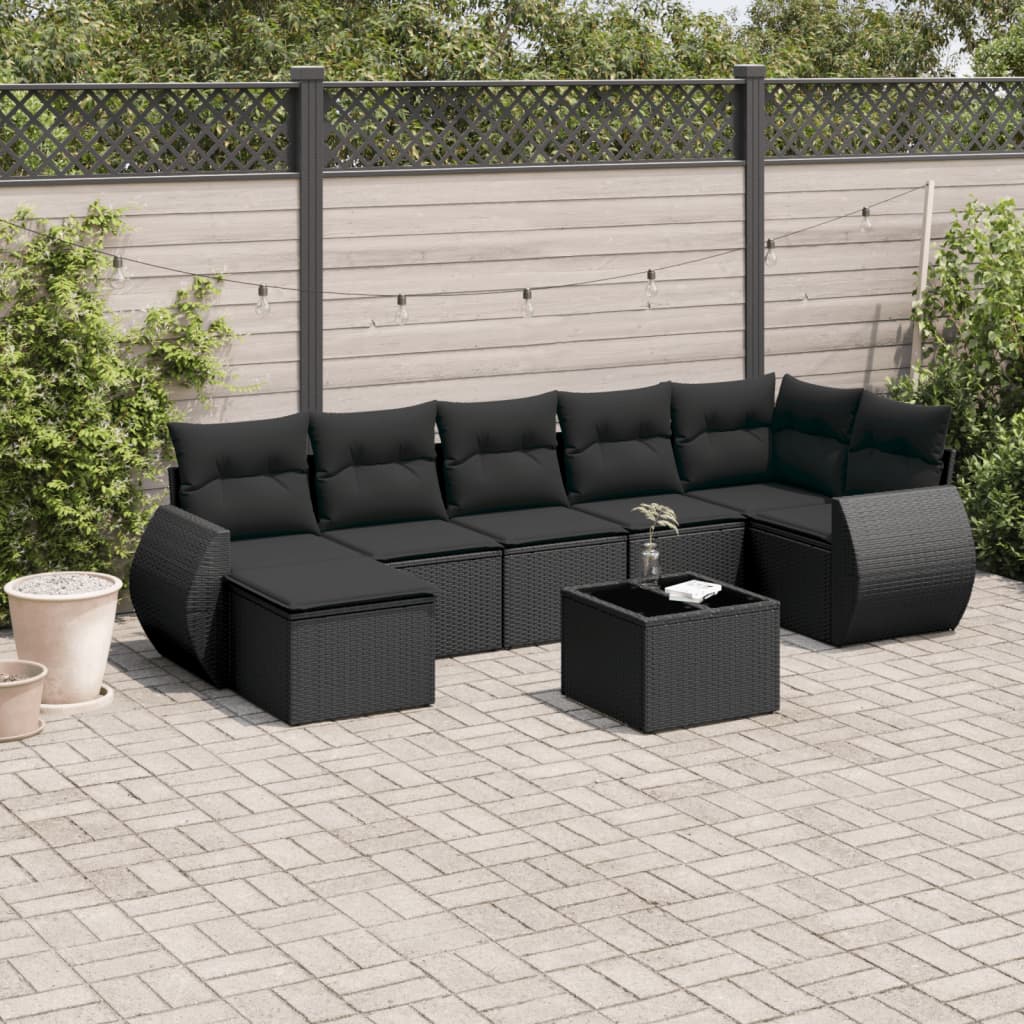 VidaXL 8-delige Loungeset met kussens poly rattan zwart