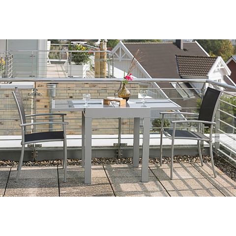 MERXX Balkonset Milano 3-delig, 2 stapelstoelen, tafel 65(130) x 65 cm, aluminium/textiel