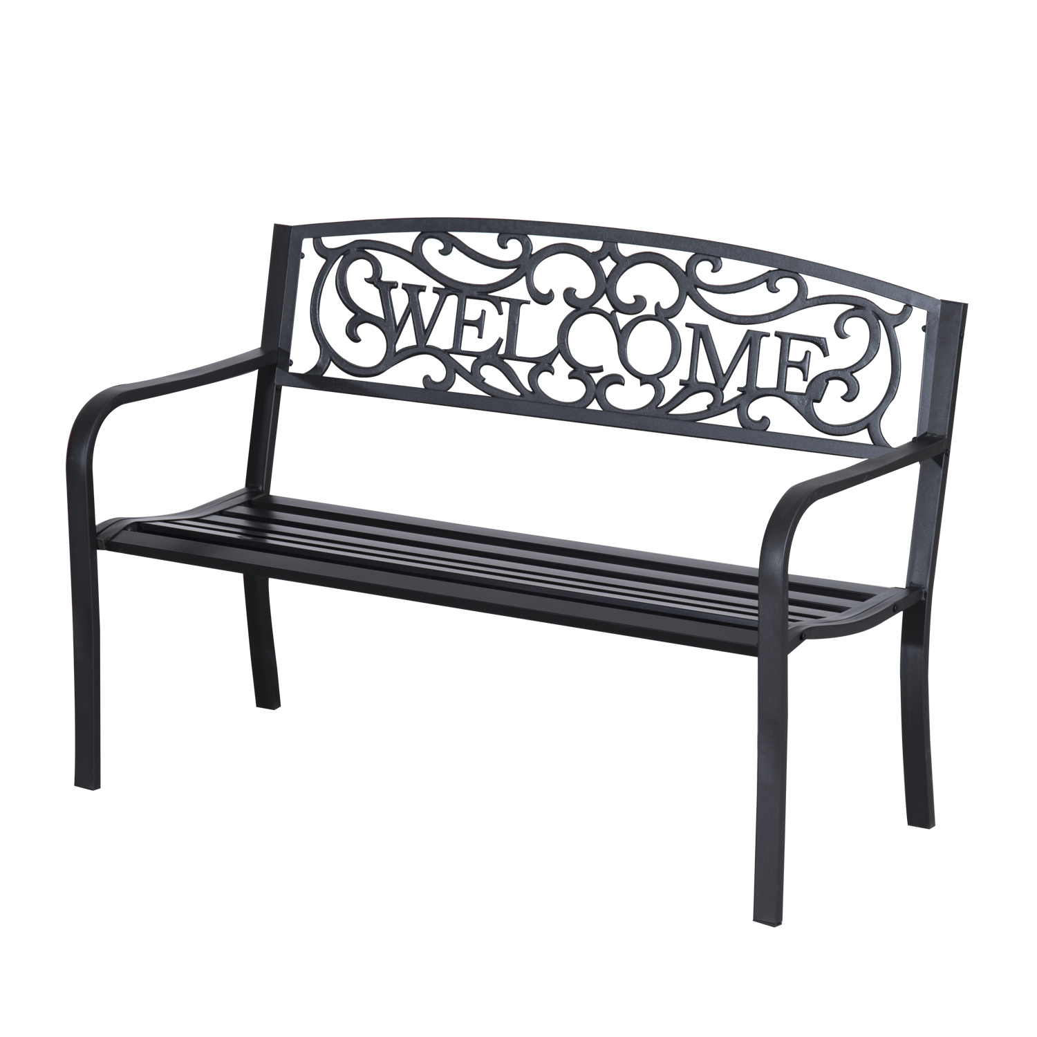 Outsunny tuinbank, stijlvolle 2-zits zitbank, weerbestendig metaal, onderhoudsvriendelijk, perfect voor buiten, 120 x 60 x 75 cm, zwart | Aosom.nl