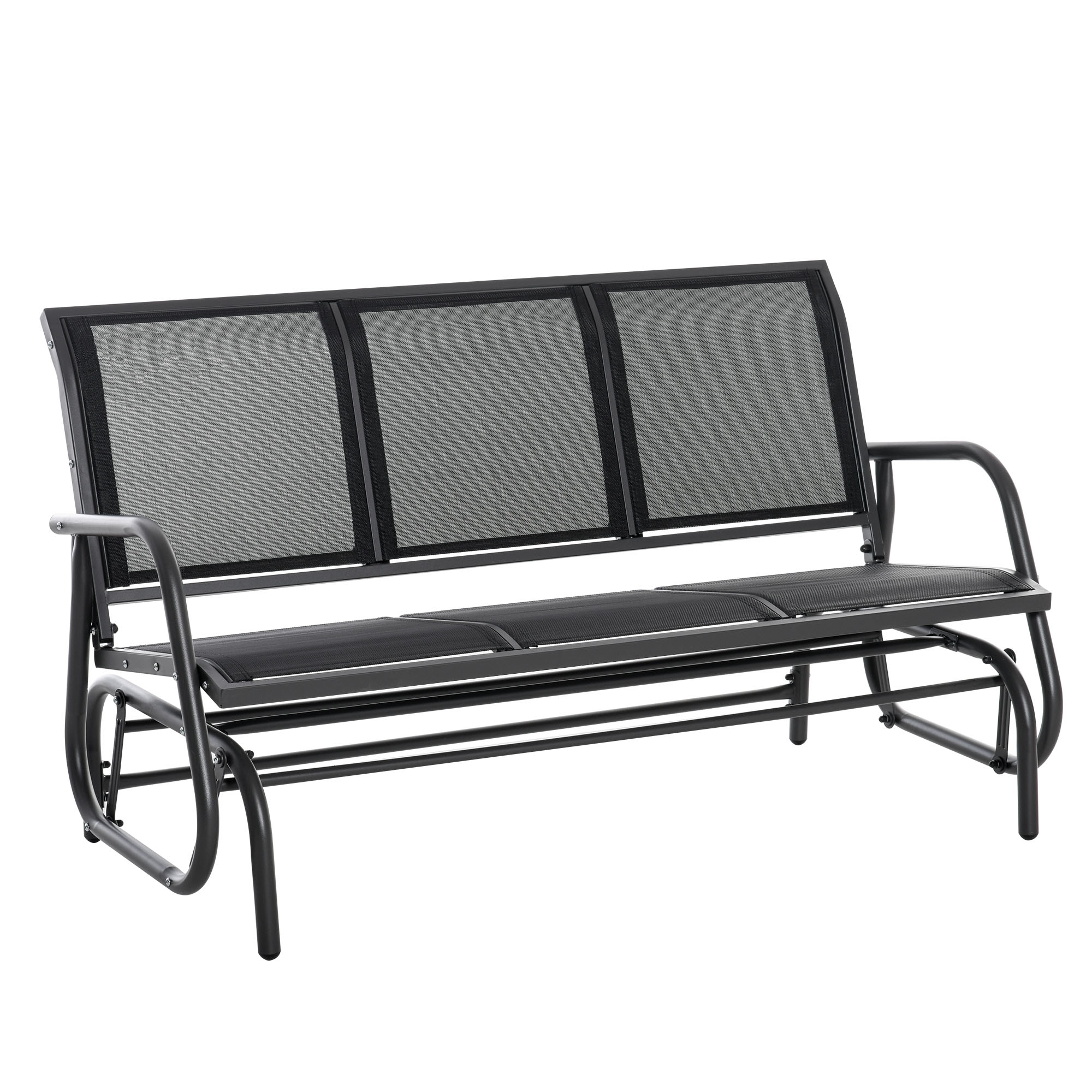 Outsunny schommelbank buiten 3-zit, tuinbank tot 300 kg, Goed ademend en waterdicht, metalen tuinmeubilair, zwart, 151 x 75 x 85 cm | Aosom.nl