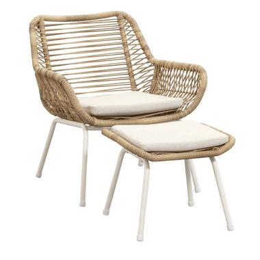 Leen Bakker Loungestoel Grand met voetenbank 2-delig - wicker naturel