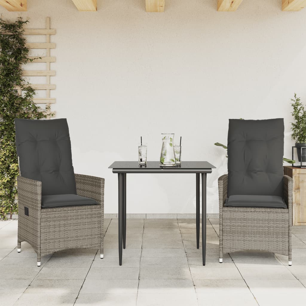vidaXL Tuinstoelen 2 st verstelbaar met kussens poly rattan grijs