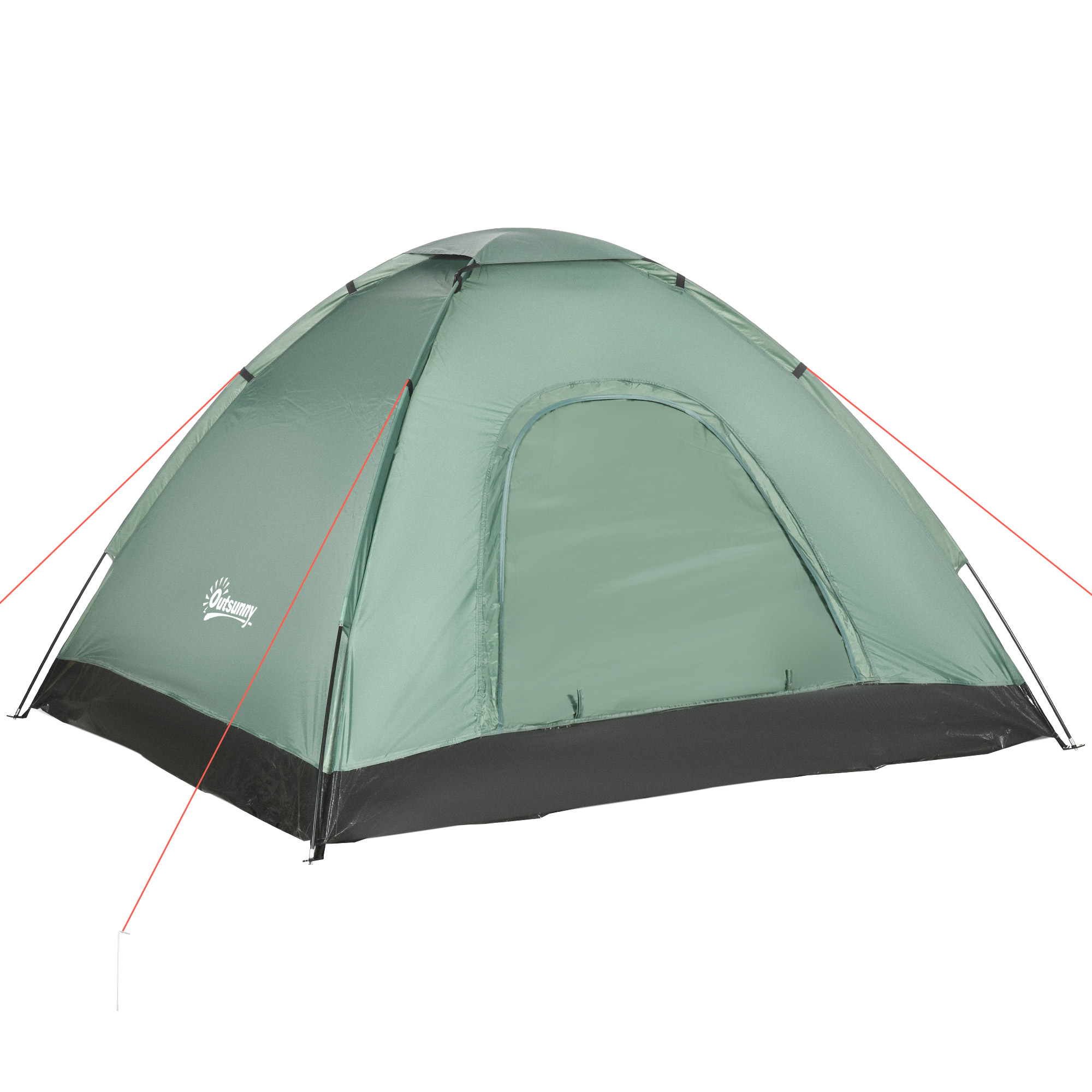 Outsunny Lichte, stabiele, waterdichte koepeltent voor 2 personen, familietent met deur & venster, draagtas, haak, donkergroen