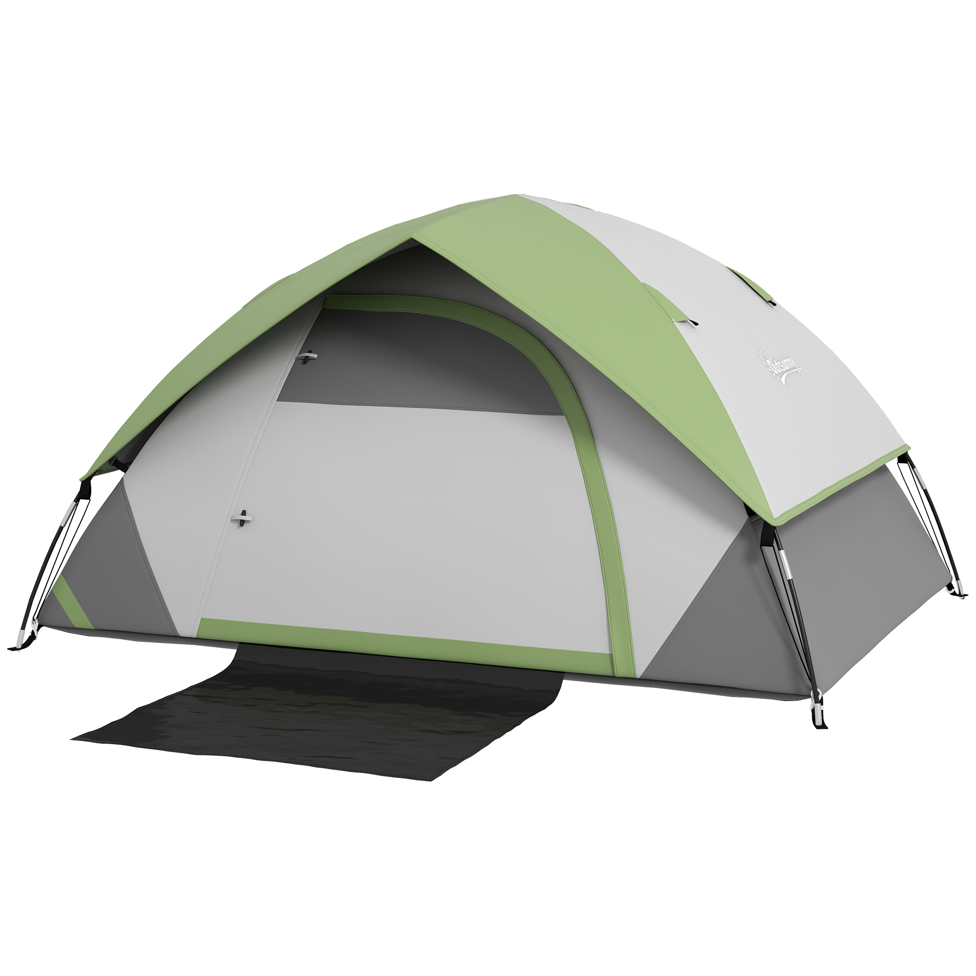 Outsunny Lichtgewicht & Stabiele Waterdichte Koepeltent voor 2 Personen met Deur & Venster, Draagtas in Grijs+Groen