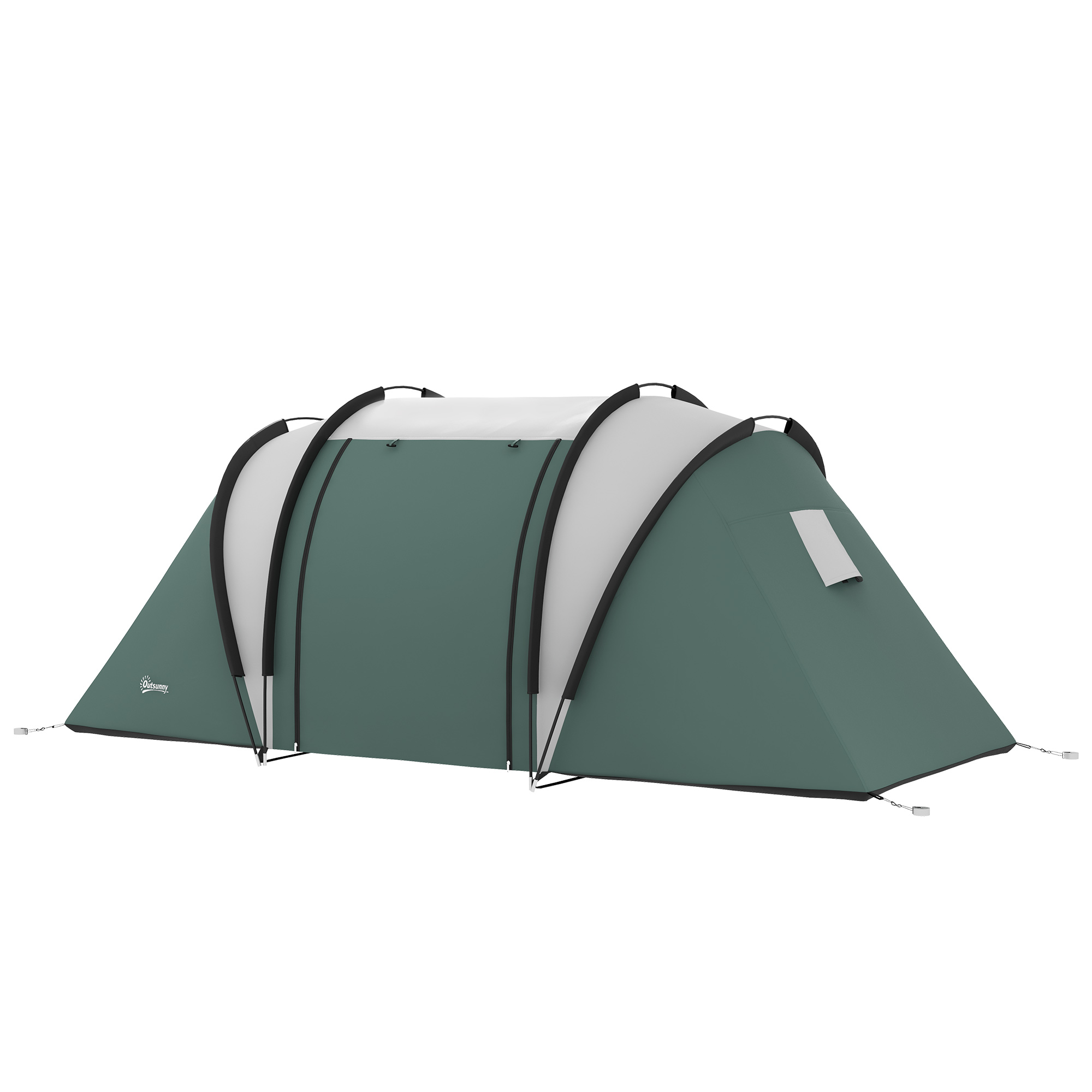 Outsunny Lichtgewicht Waterafstotende Campingtent voor 4-5 Personen met 3 Kamers, Zijdeur en Ramen in Donkergroen