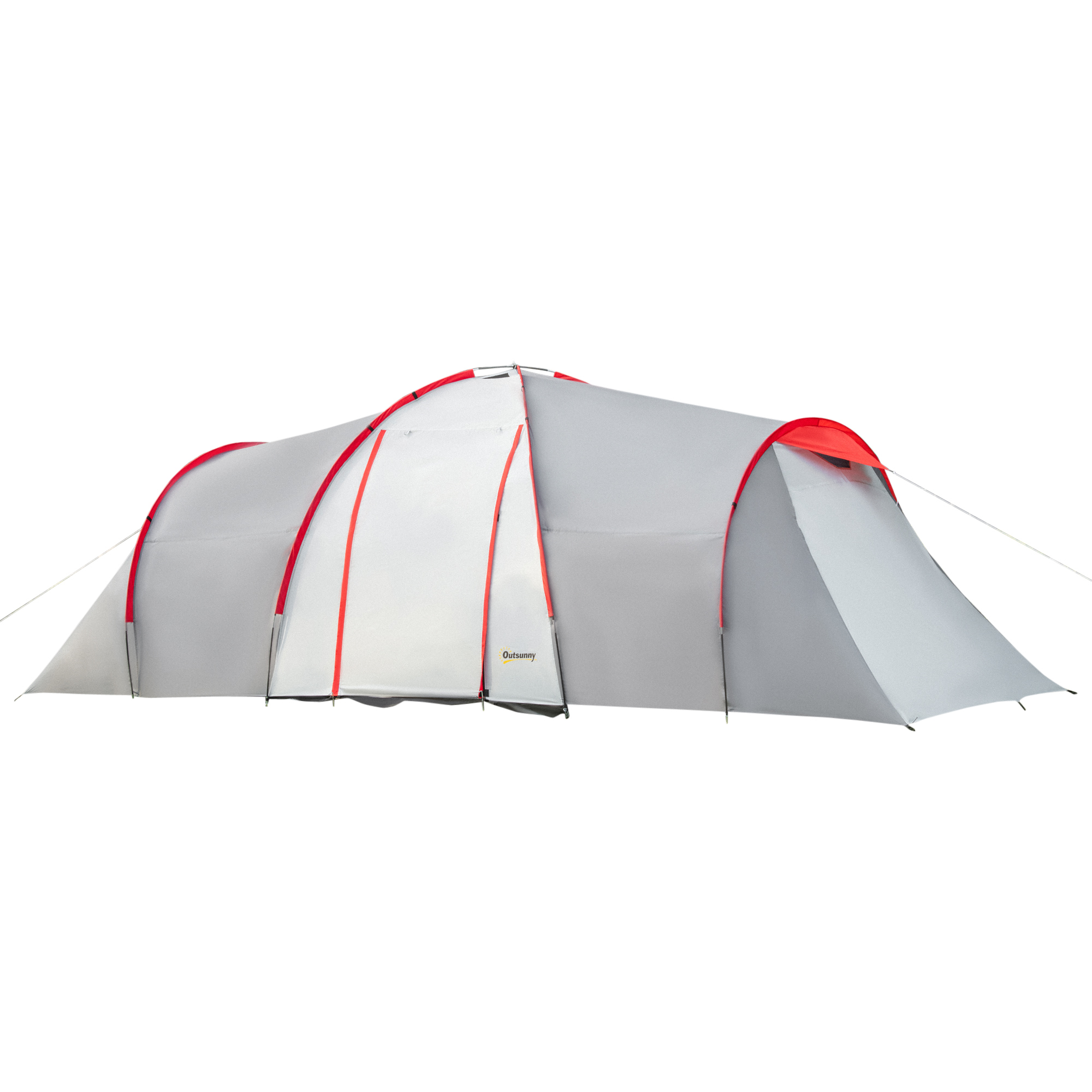 Outsunny Campingtent voor 4 Personen, met Luifel, 2 Slaapkamers, Vensters, Accessoires, Grijs