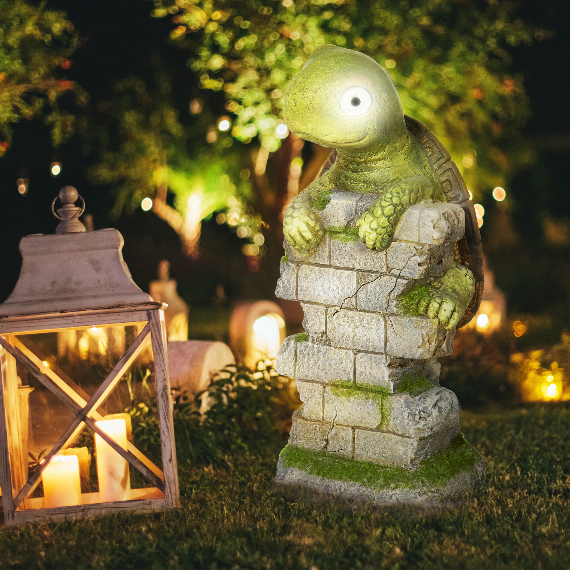 Outsunny tuinfiguur Turtle, sfeervol LED-lampje op zonne-energie, weerbestendig, perfect voor gazon, 30 x 20 x 25 cm | Aosom.nl
