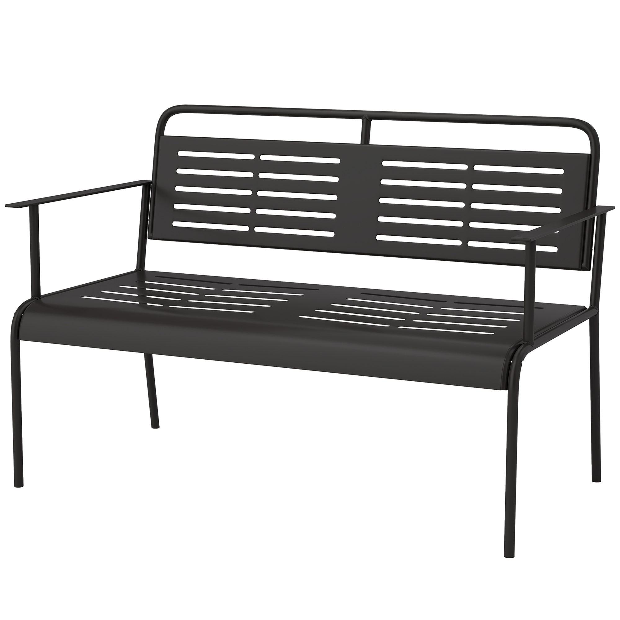 Outsunny 2-Persoons Weerbestendige Tuinbank, Waterbestendige Tuinmeubels met Rug- & Armleuningen 121 x 64 x 84cm, Zwart