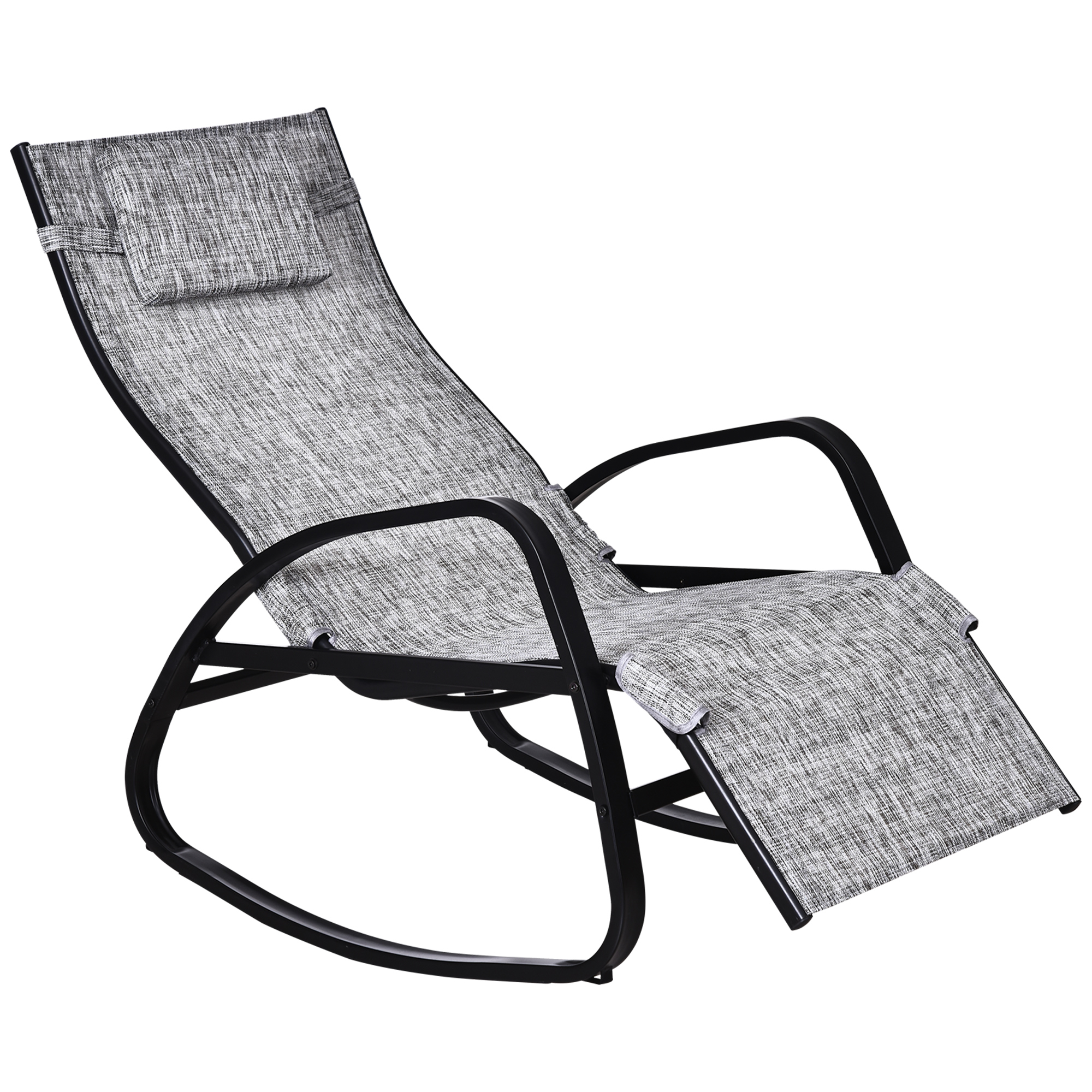 Outsunny schommelstoel, ligstoel voor buiten, verstelbare rugleuning, met hoofdkussen, weerbestendig, 180 x 60 x 60 cm, grijs | Aosom.nl