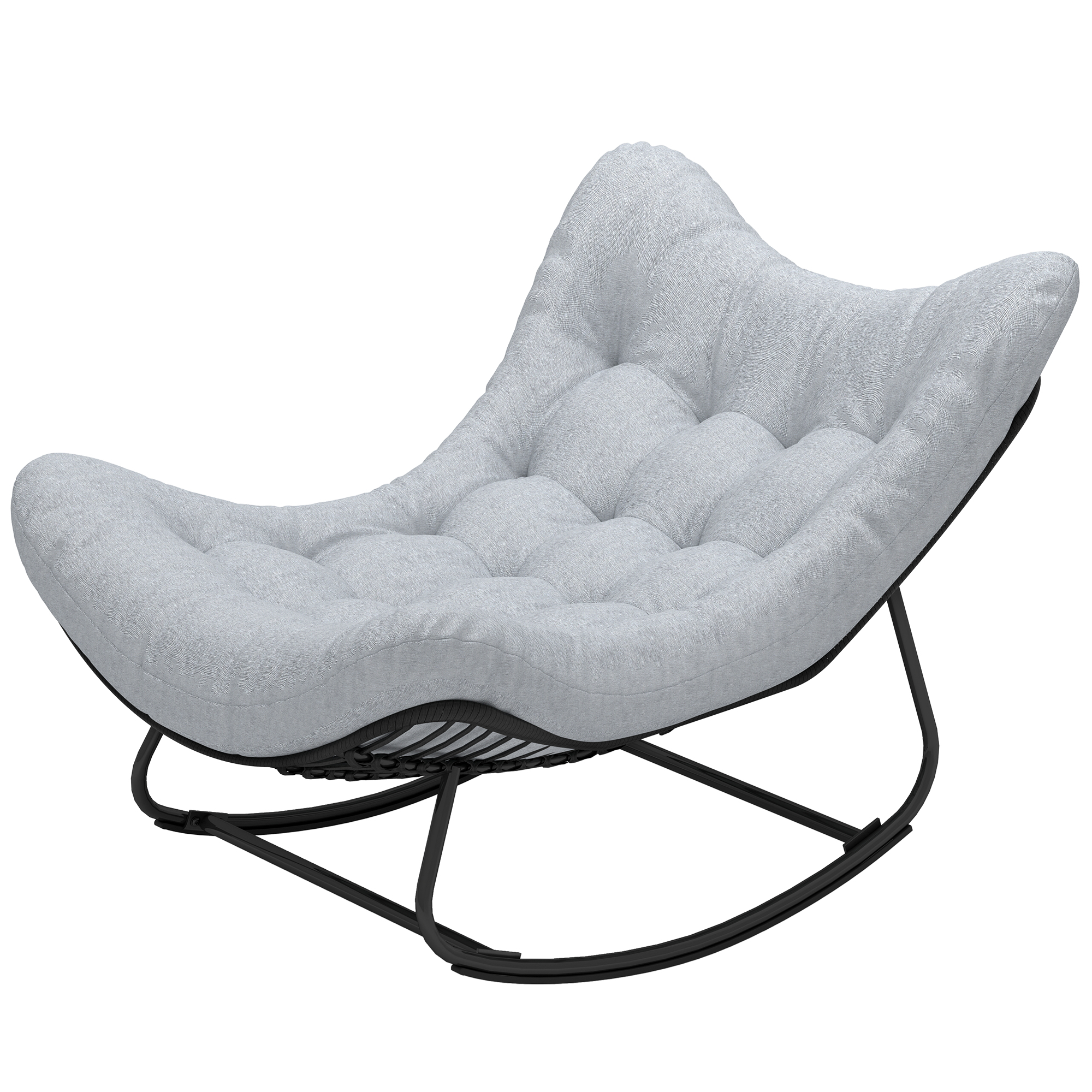 Outsunny Rattan Schommelstoel Tuinbank met Stalen Frame en Kussen Schommelbank 98 x 111 x 74 cm Grijs
