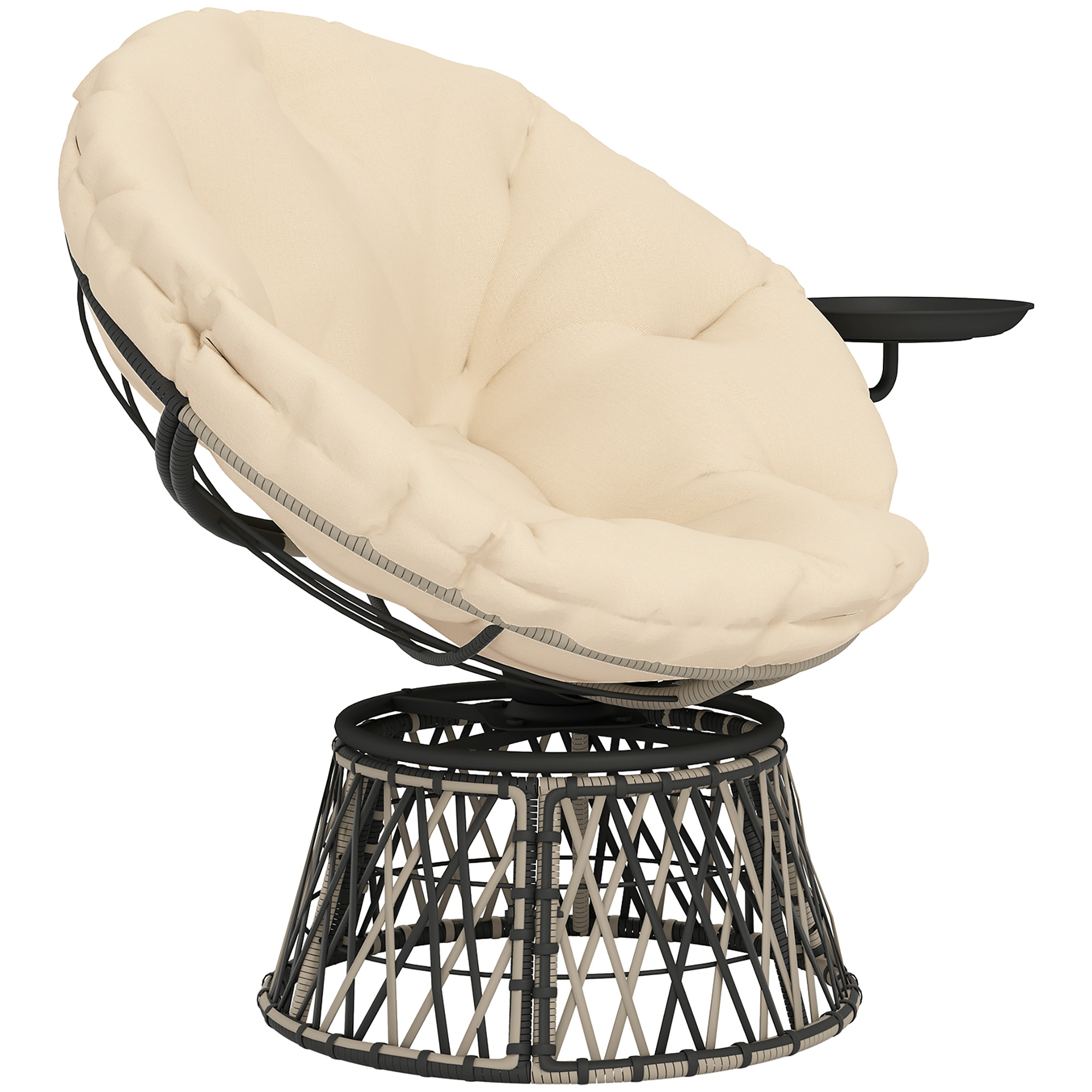 Outsunny 360° Draaibare Rattan Papasan Stoel met Kussen, Diameter 90 cm, Beige