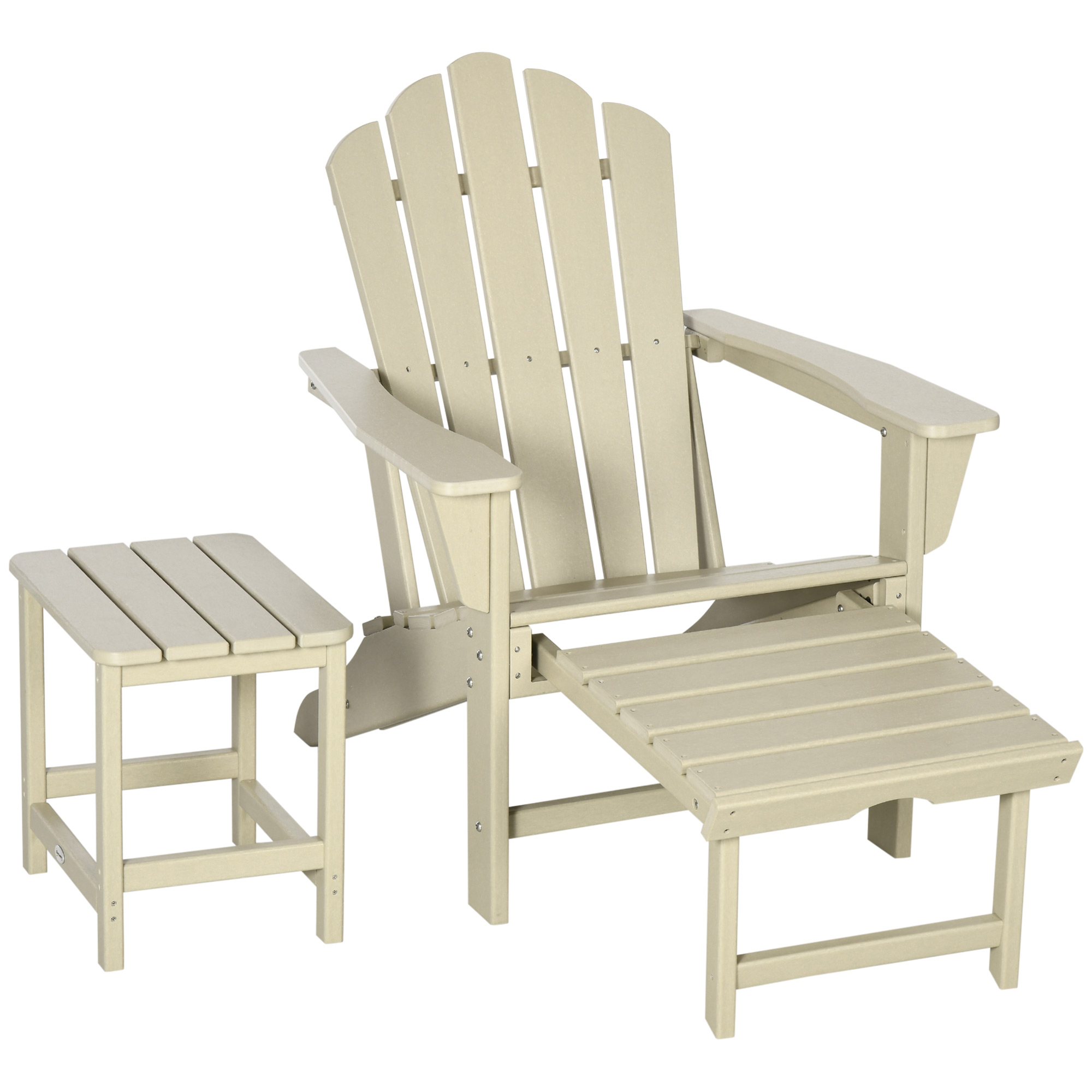 Outsunny Adirondack tuinstoel, weerbestendig, met bijzettafel en voetenbank, comfortabel ontwerp, eenvoudig te onderhouden, HDPE, grijs | Aosom.nl