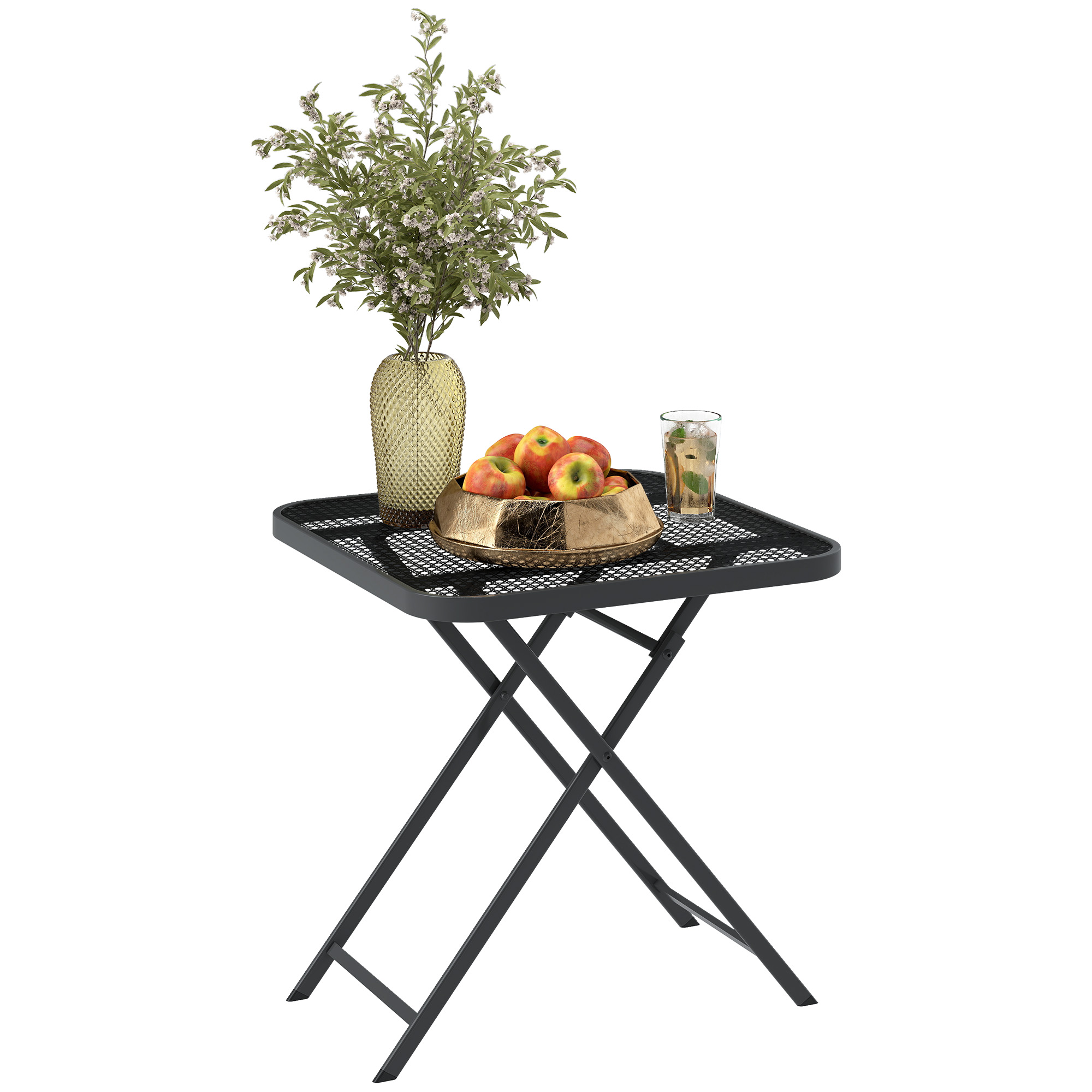 Outsunny Opvouwbare Tuinetafel 70x70 cm, Weerbestendige Balkontafel met Rasterontwerp Vierkant Zwart