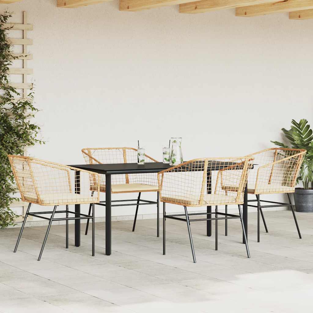 vidaXL 5-delige Tuinset met kussens poly rattan glas bruin