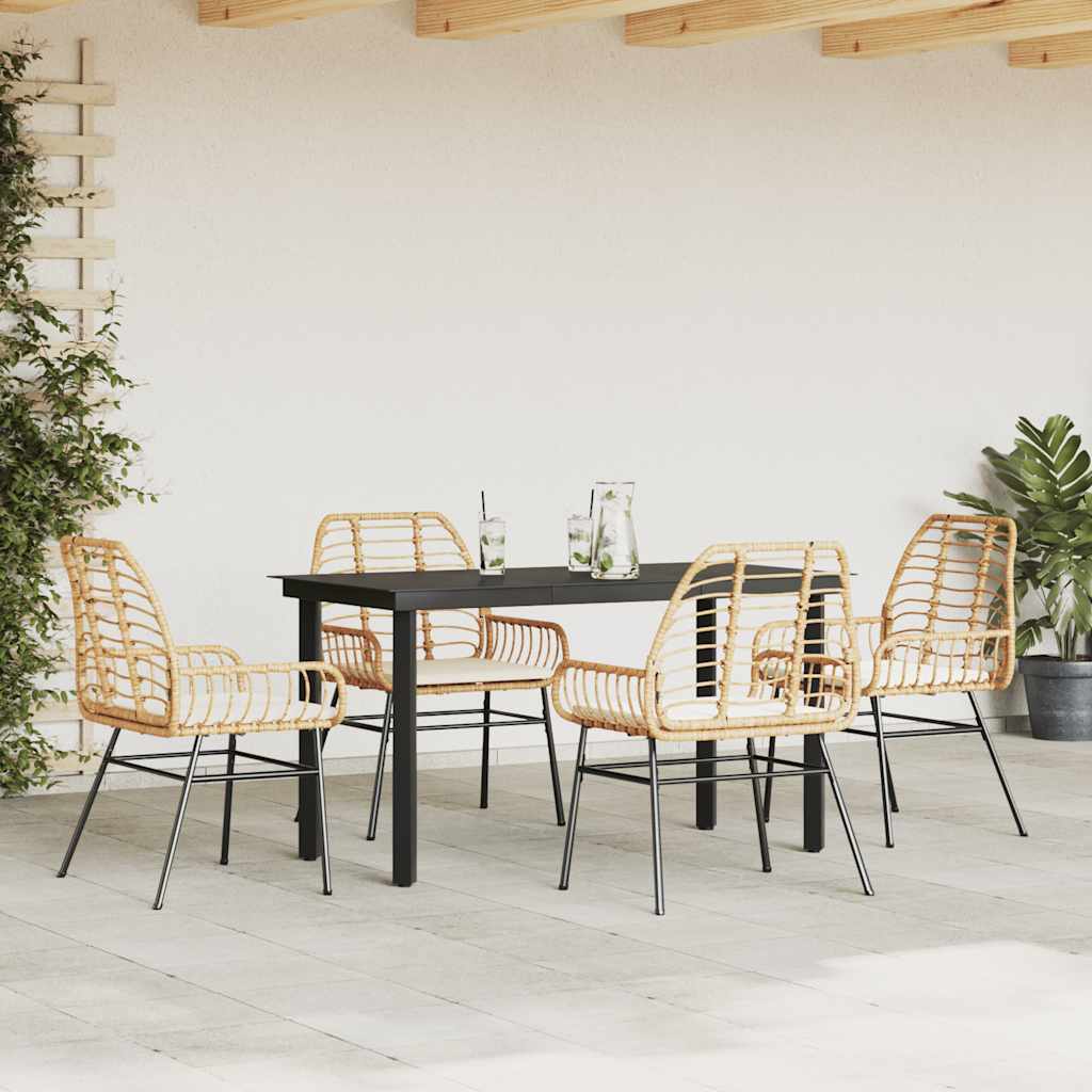 vidaXL 5-delige Tuinset met kussens poly rattan glas bruin